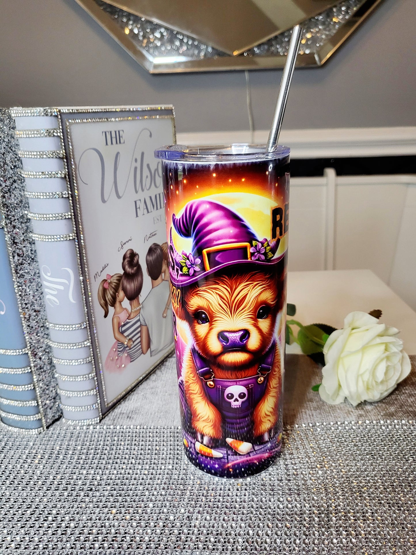 Personalised Halloween 20oz Skinny Tumbler with Straw