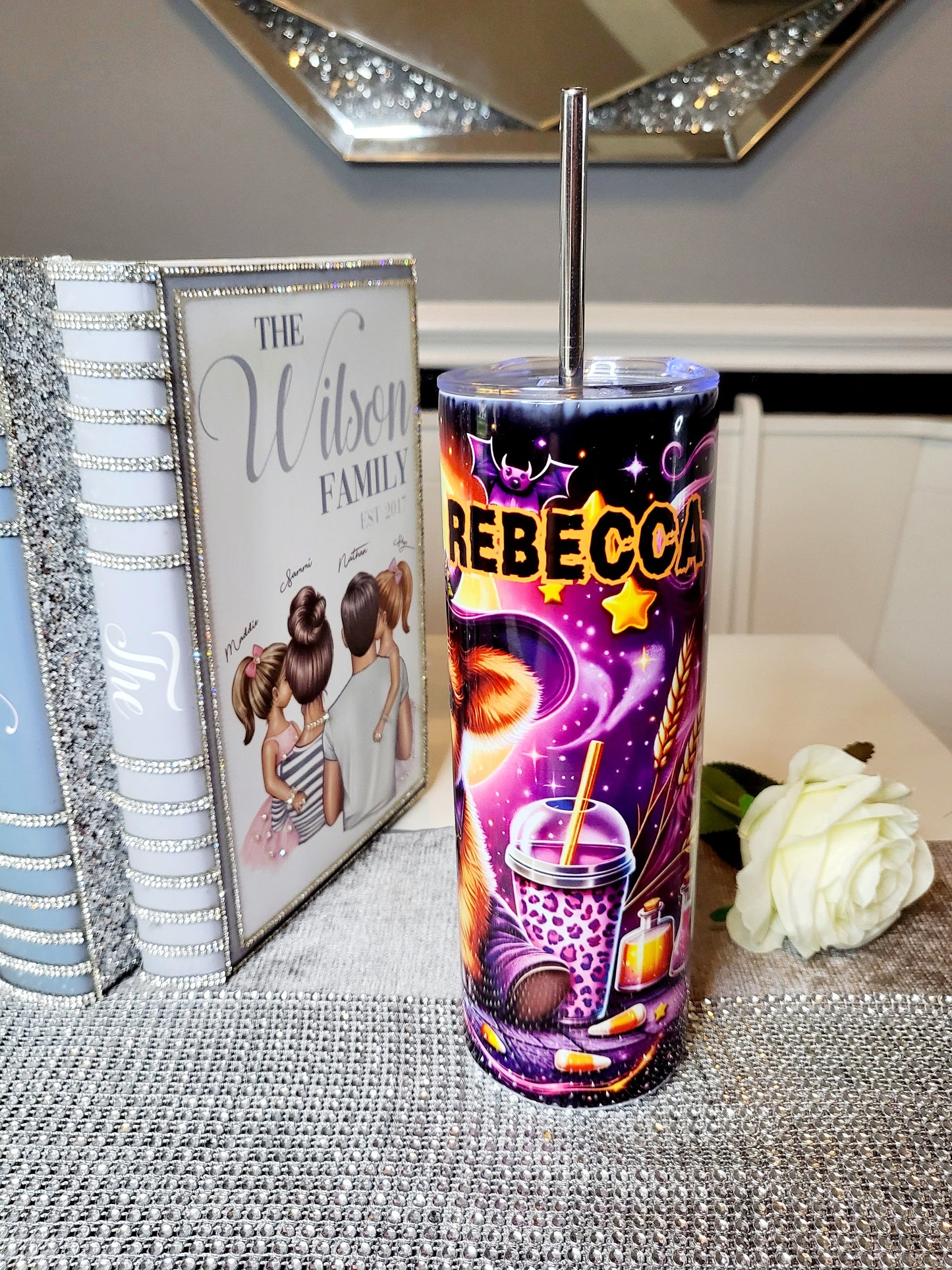 Personalised Halloween 20oz Skinny Tumbler with Straw