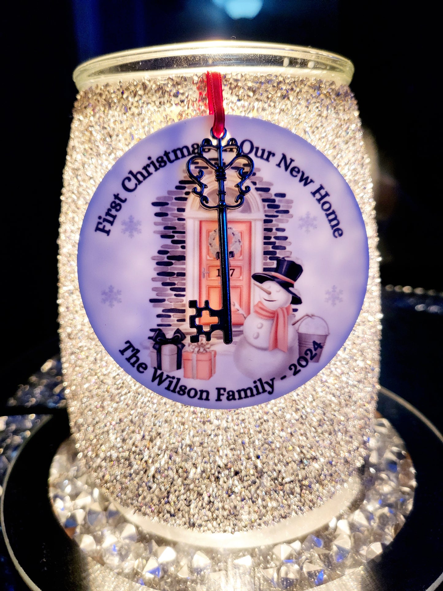 Personalised First Christmas in New Home Acrylic Tree Decoration with Key Charm