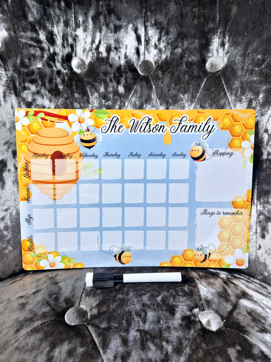 Personalised Bee Magnetic Dry Wipe Family Planner Board with Pen