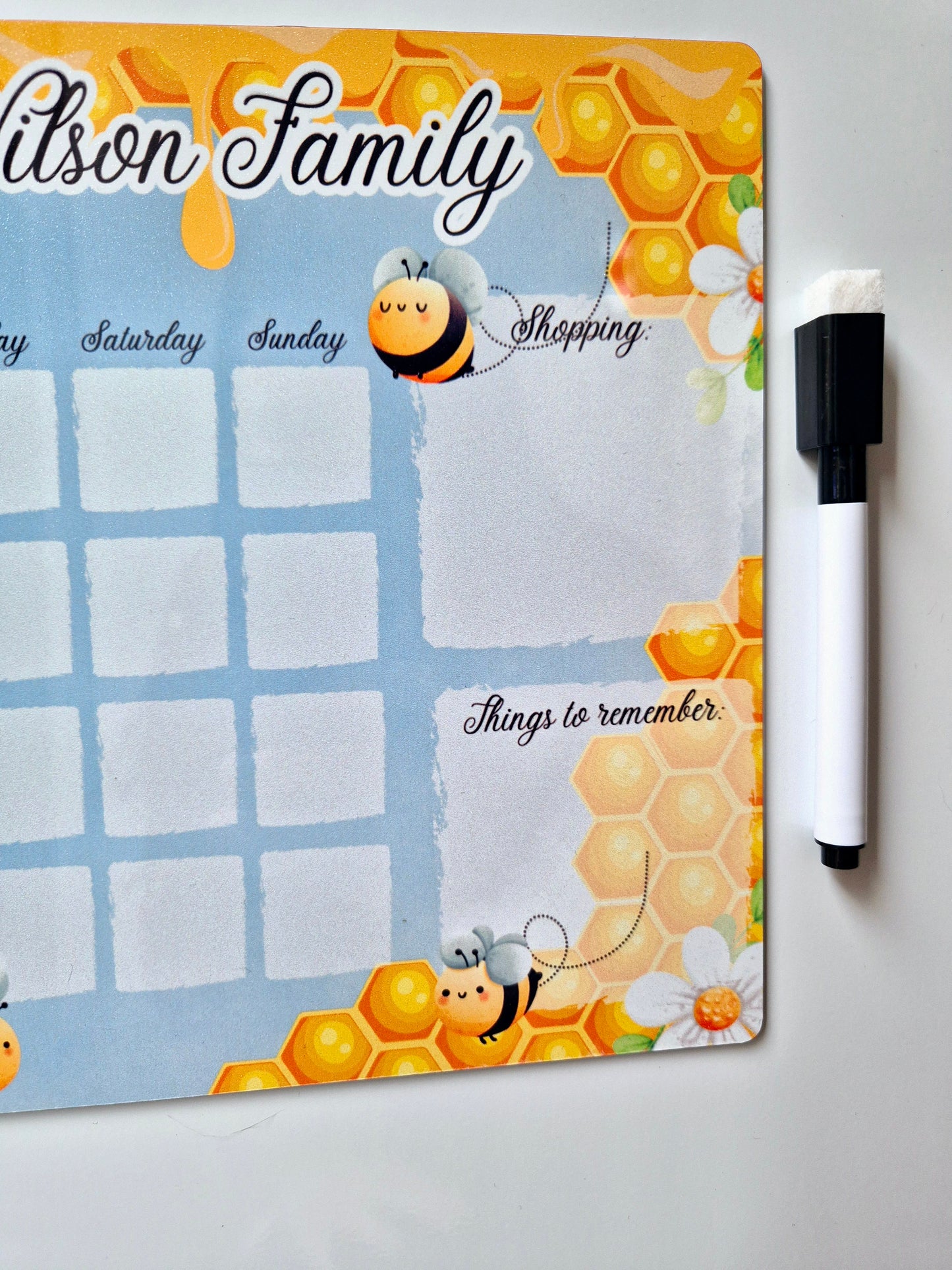 Personalised Bee Magnetic Dry Wipe Family Planner Board with Pen