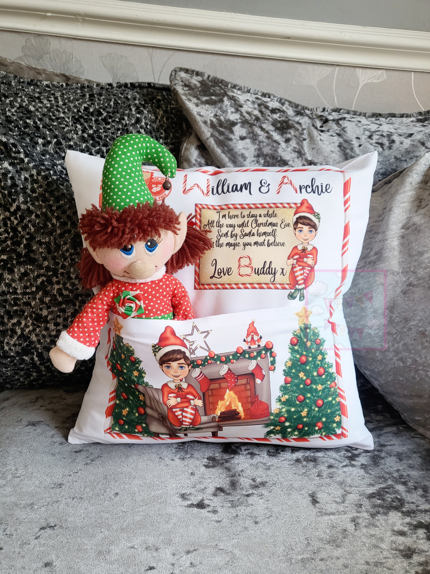 Personalised Elf Arrival Pocket Cushion