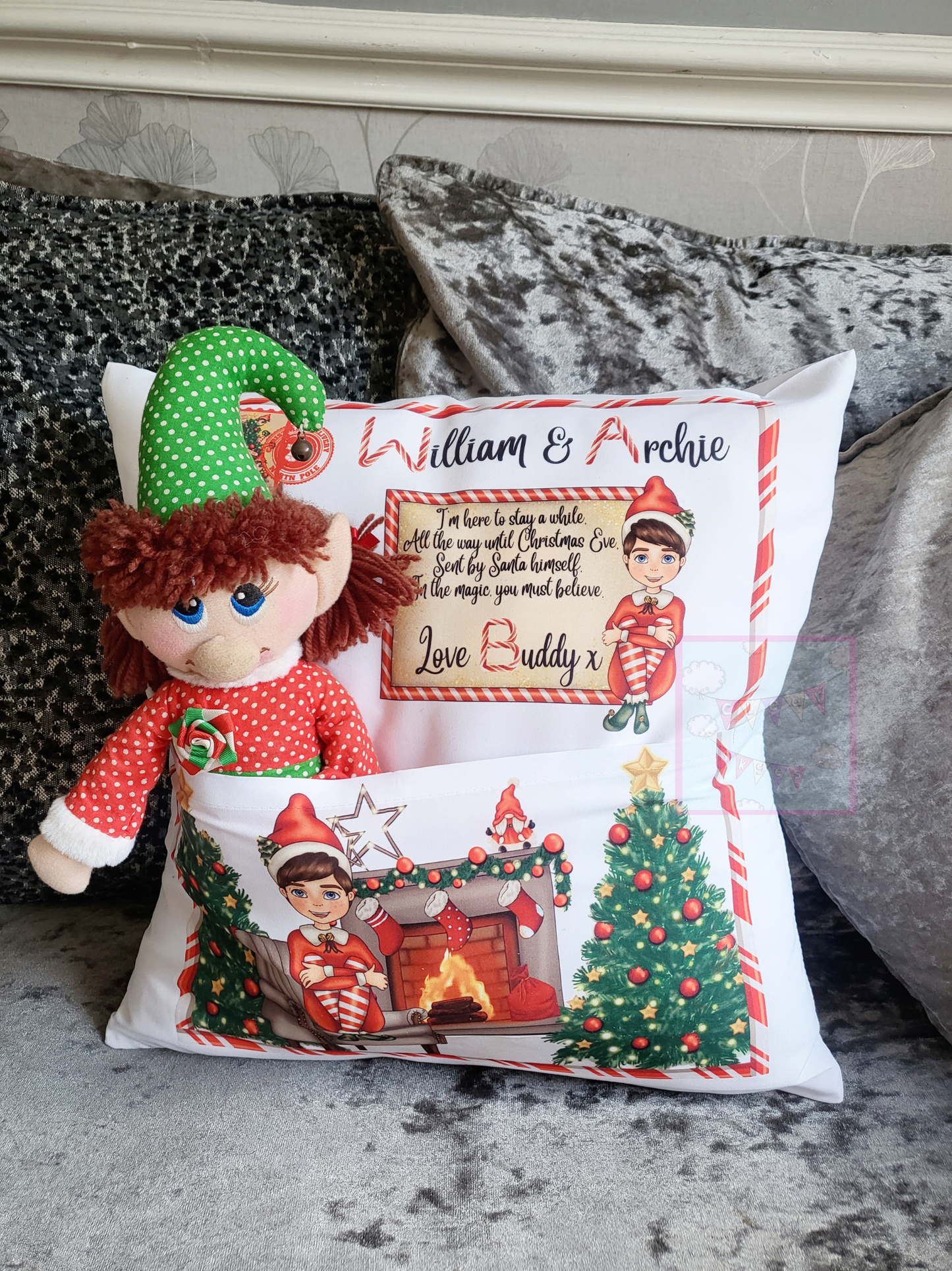 Personalised Elf Arrival Pocket Cushion