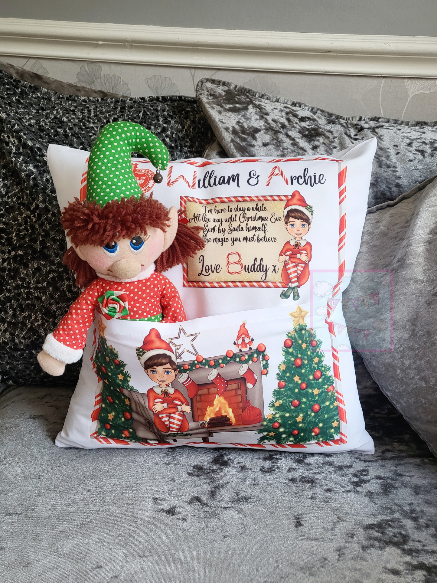 Personalised Elf Arrival Pocket Cushion