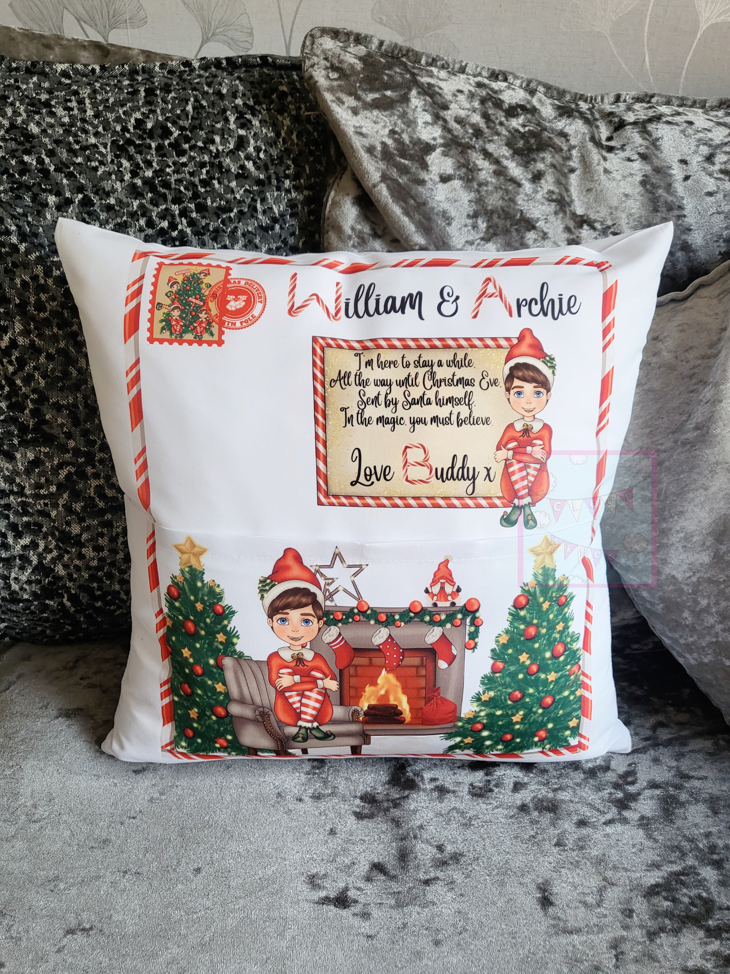 Personalised Elf Arrival Pocket Cushion