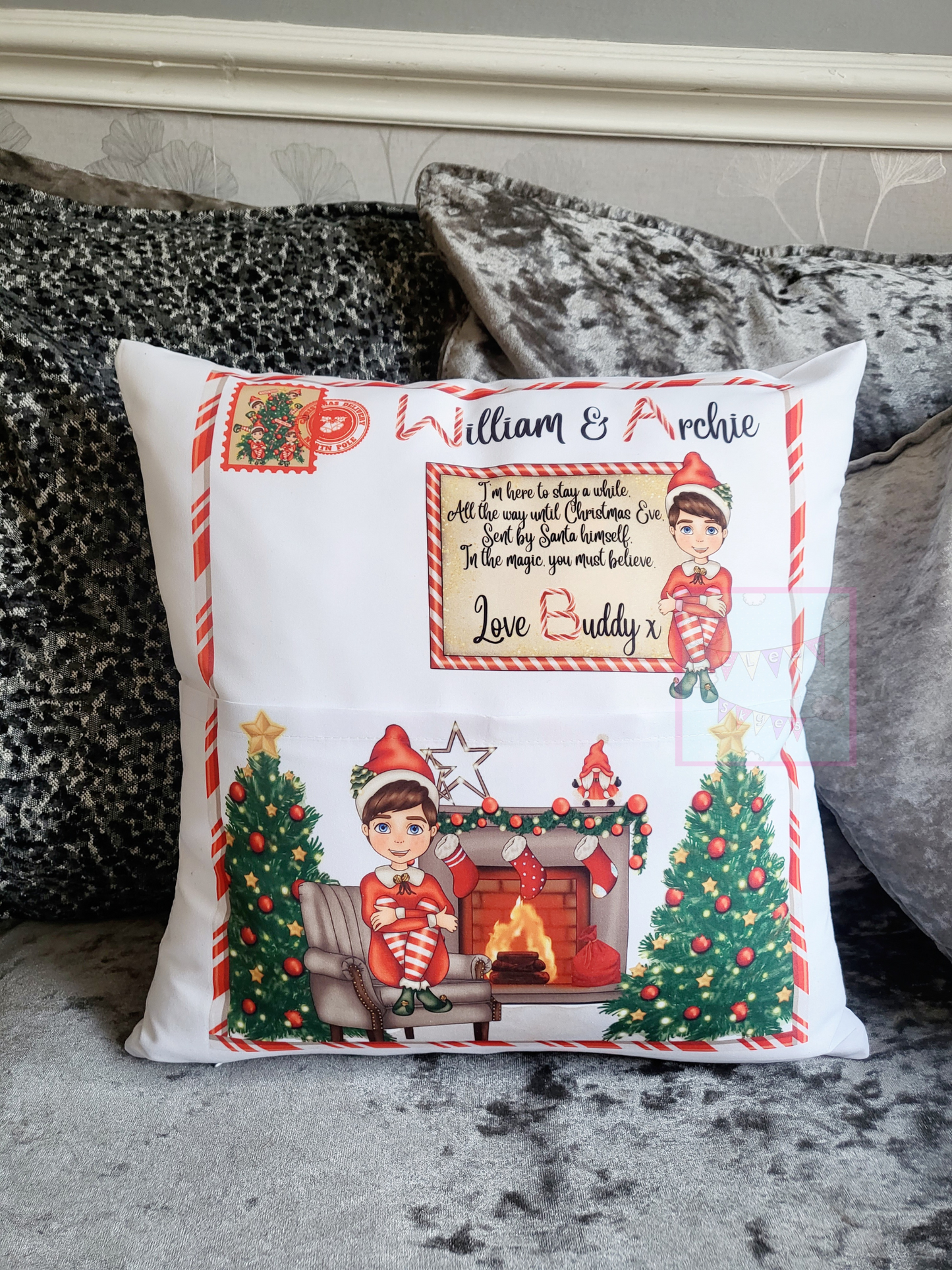 Personalised Elf Arrival Pocket Cushion