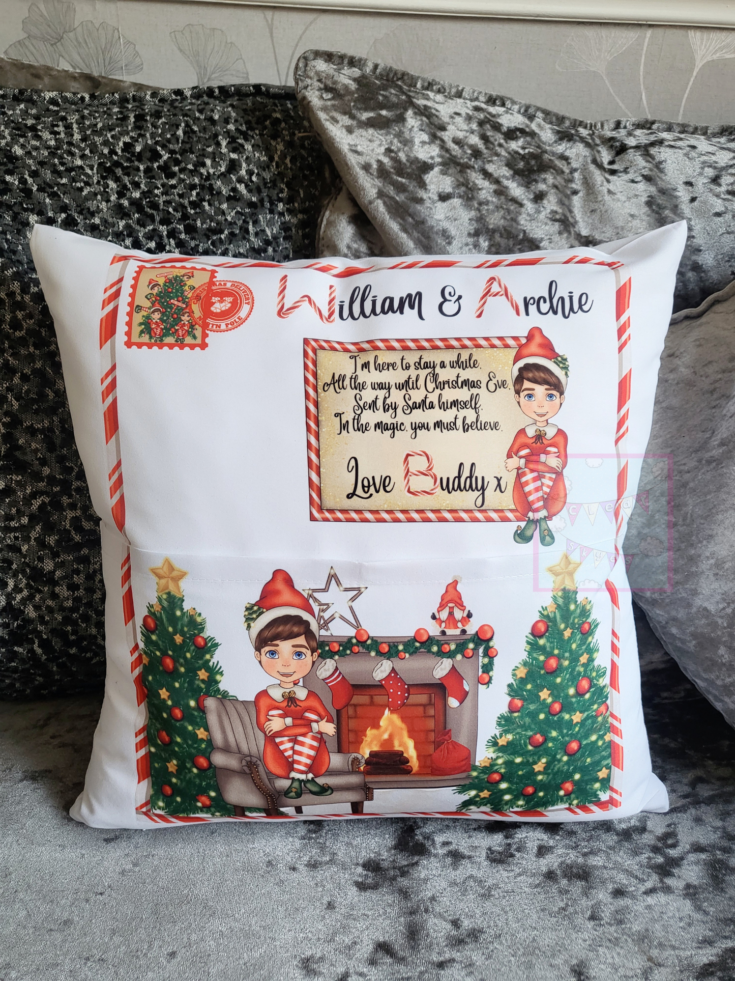 Personalised Elf Arrival Pocket Cushion