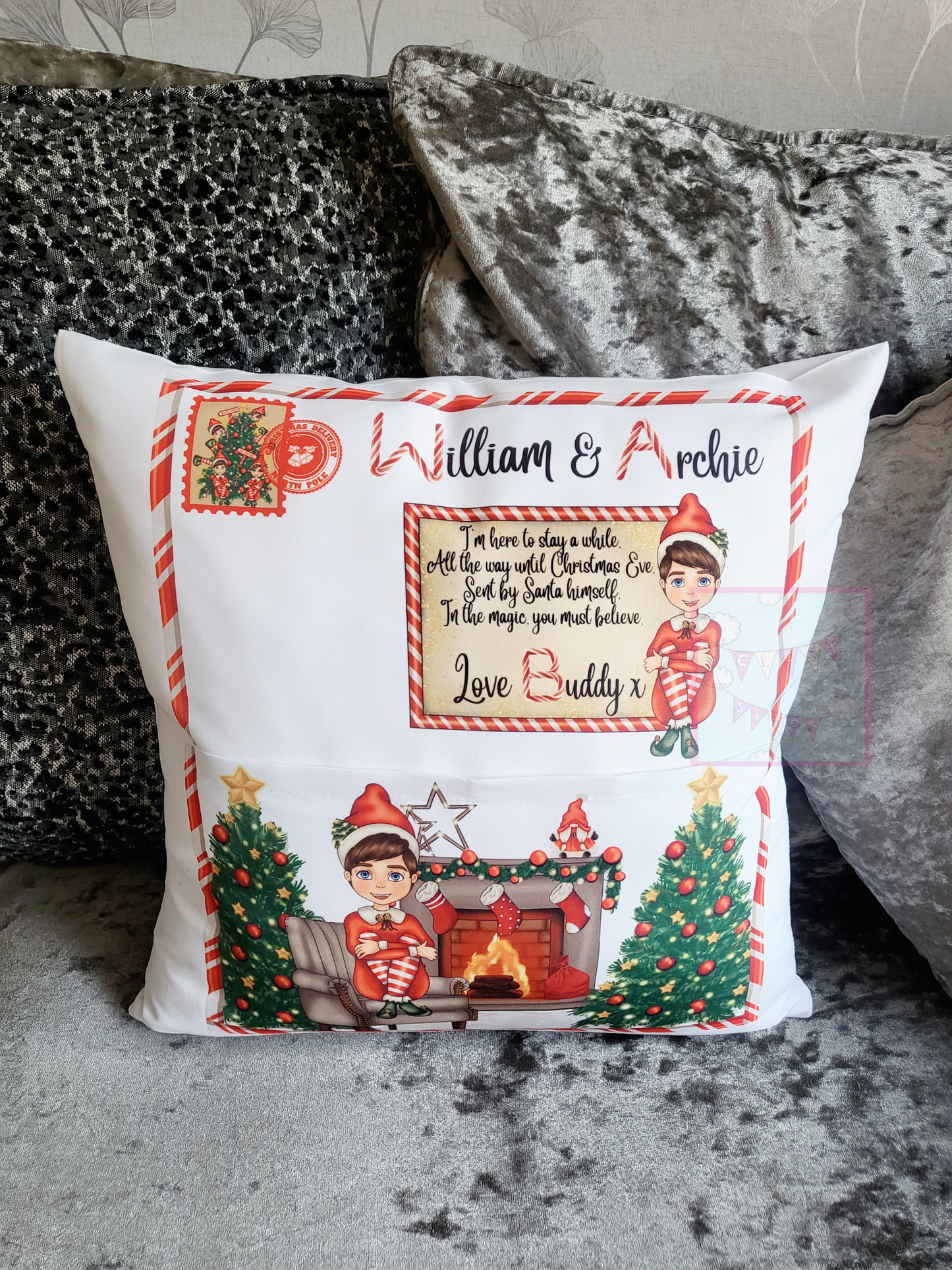 Personalised Elf Arrival Pocket Cushion