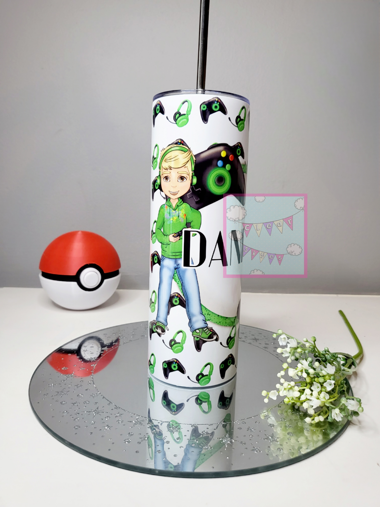 Personalised Gamer 20oz Skinny Tumbler with Straw