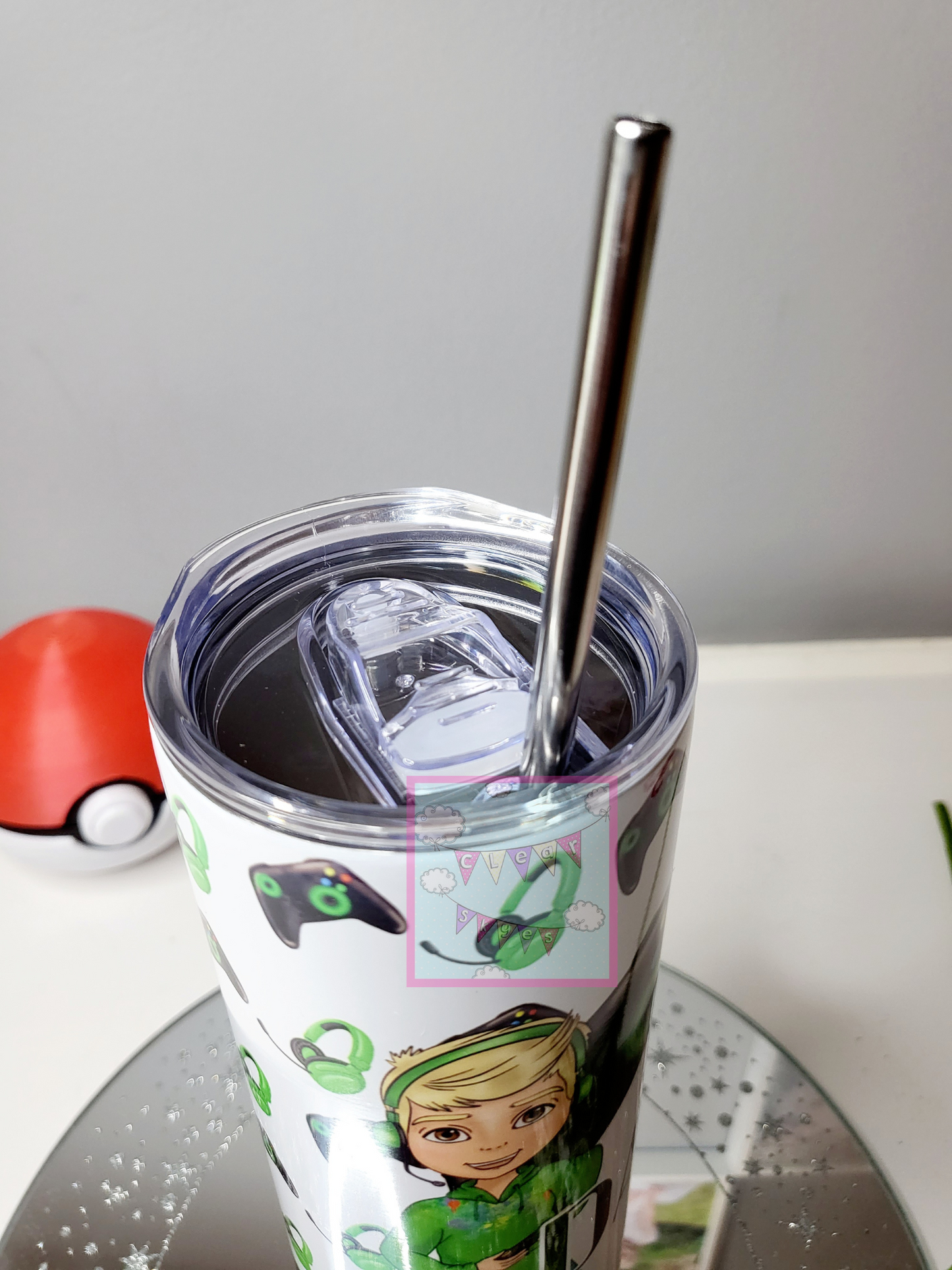 Personalised Gamer 20oz Skinny Tumbler with Straw