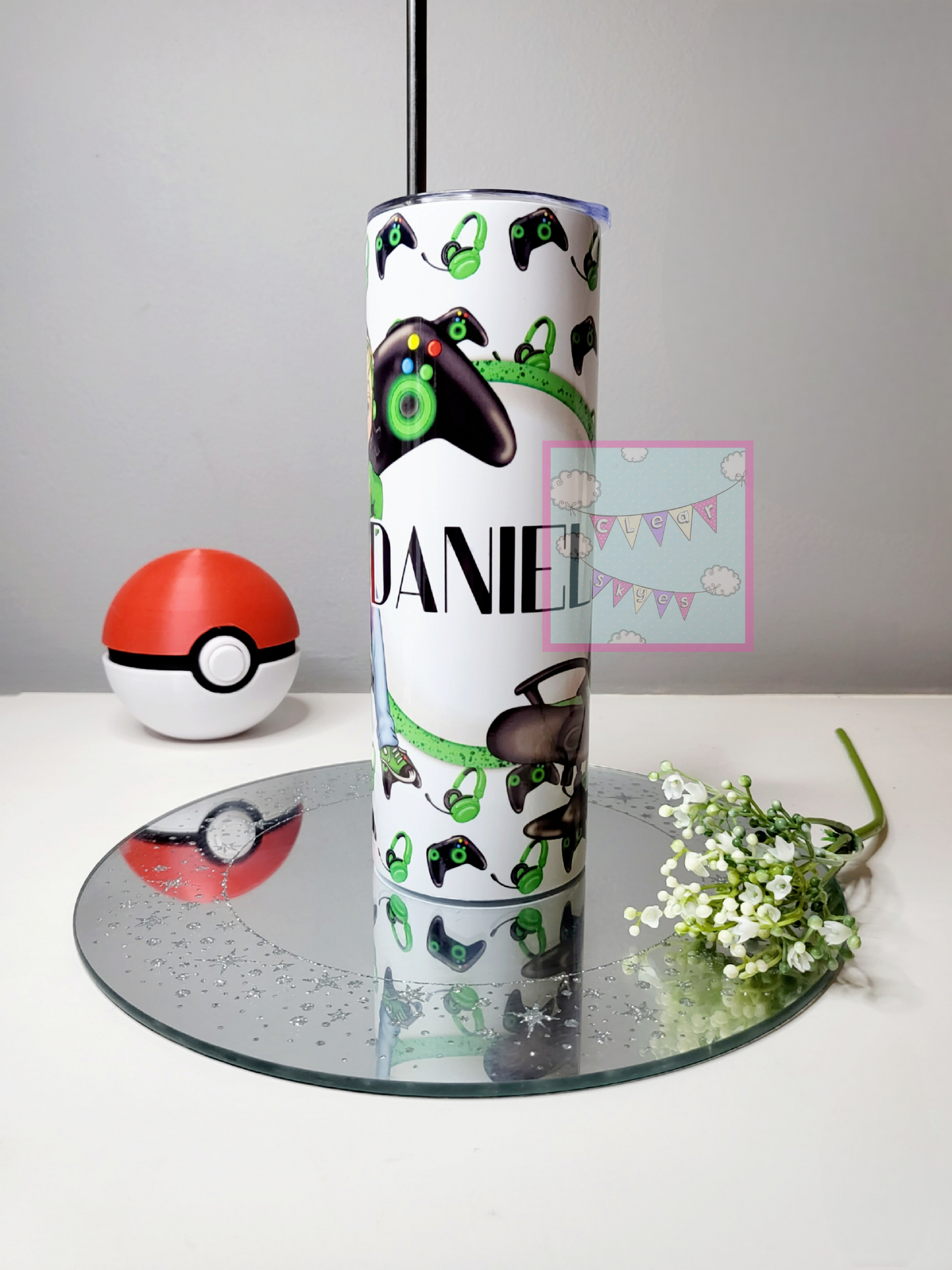 Personalised Gamer 20oz Skinny Tumbler with Straw