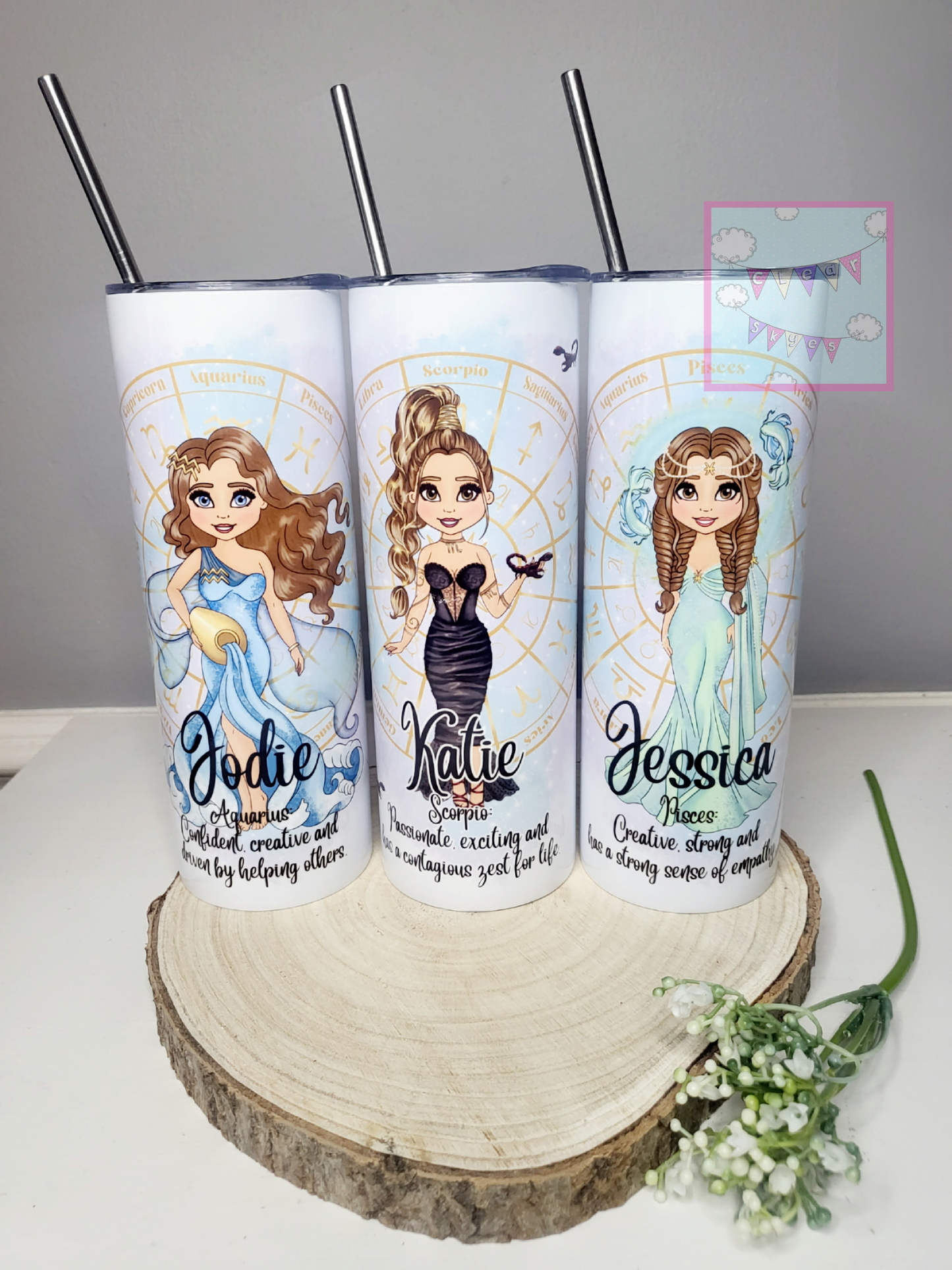 Personalised Zodiac 20oz Skinny Tumbler with Straw