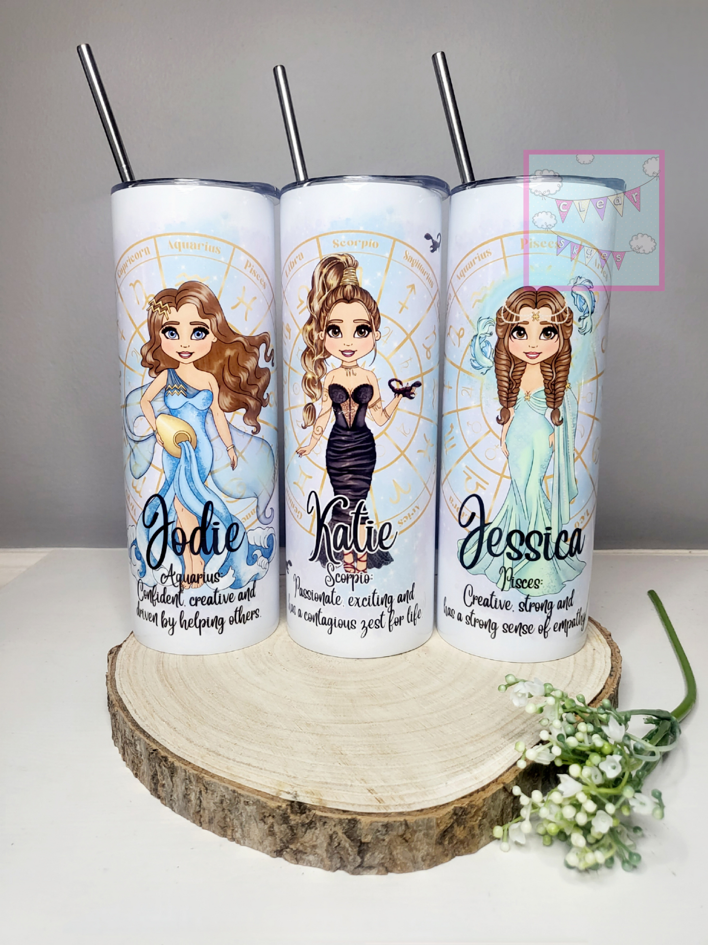 Personalised Zodiac 20oz Skinny Tumbler with Straw