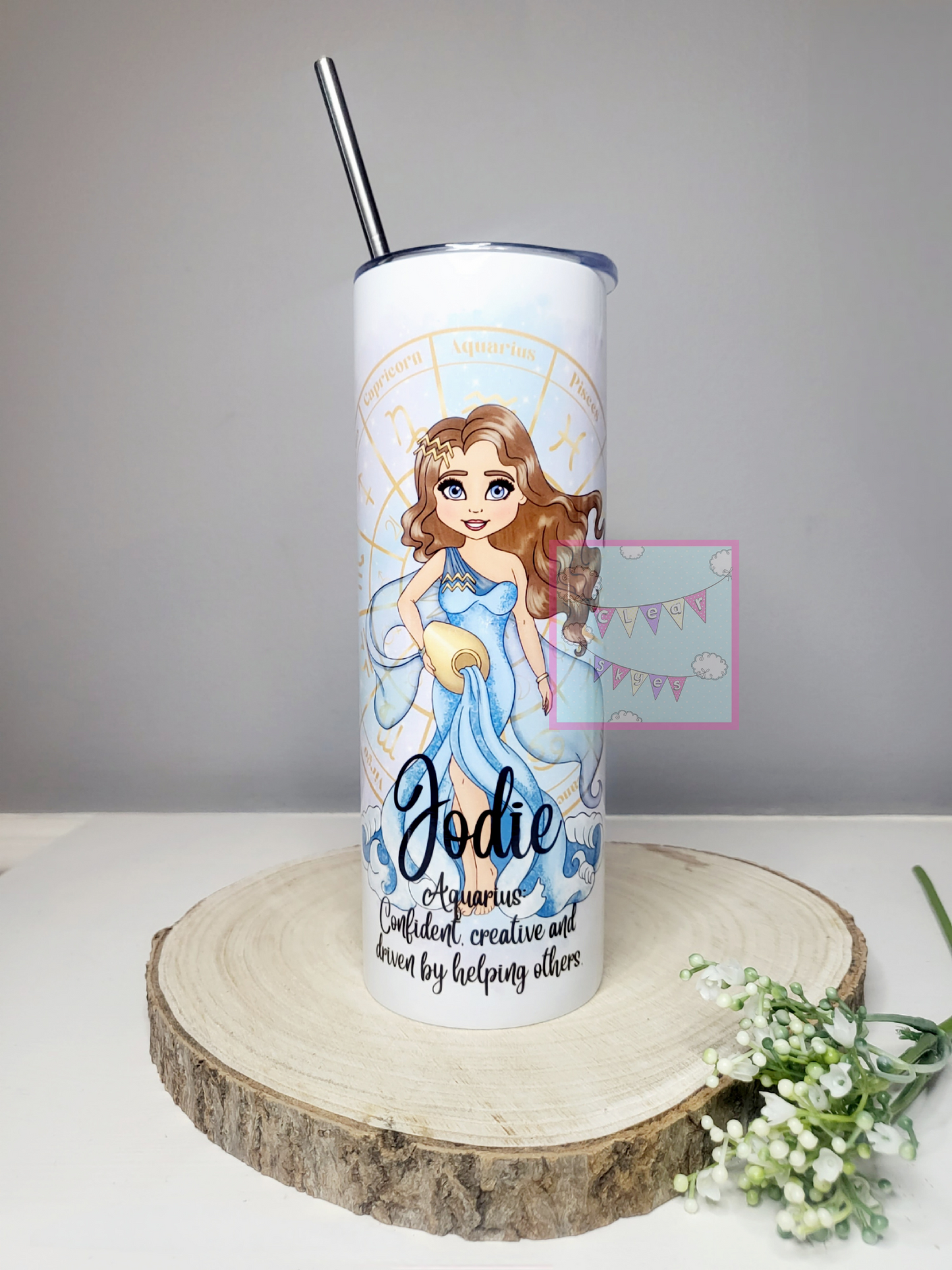 Personalised Zodiac 20oz Skinny Tumbler with Straw