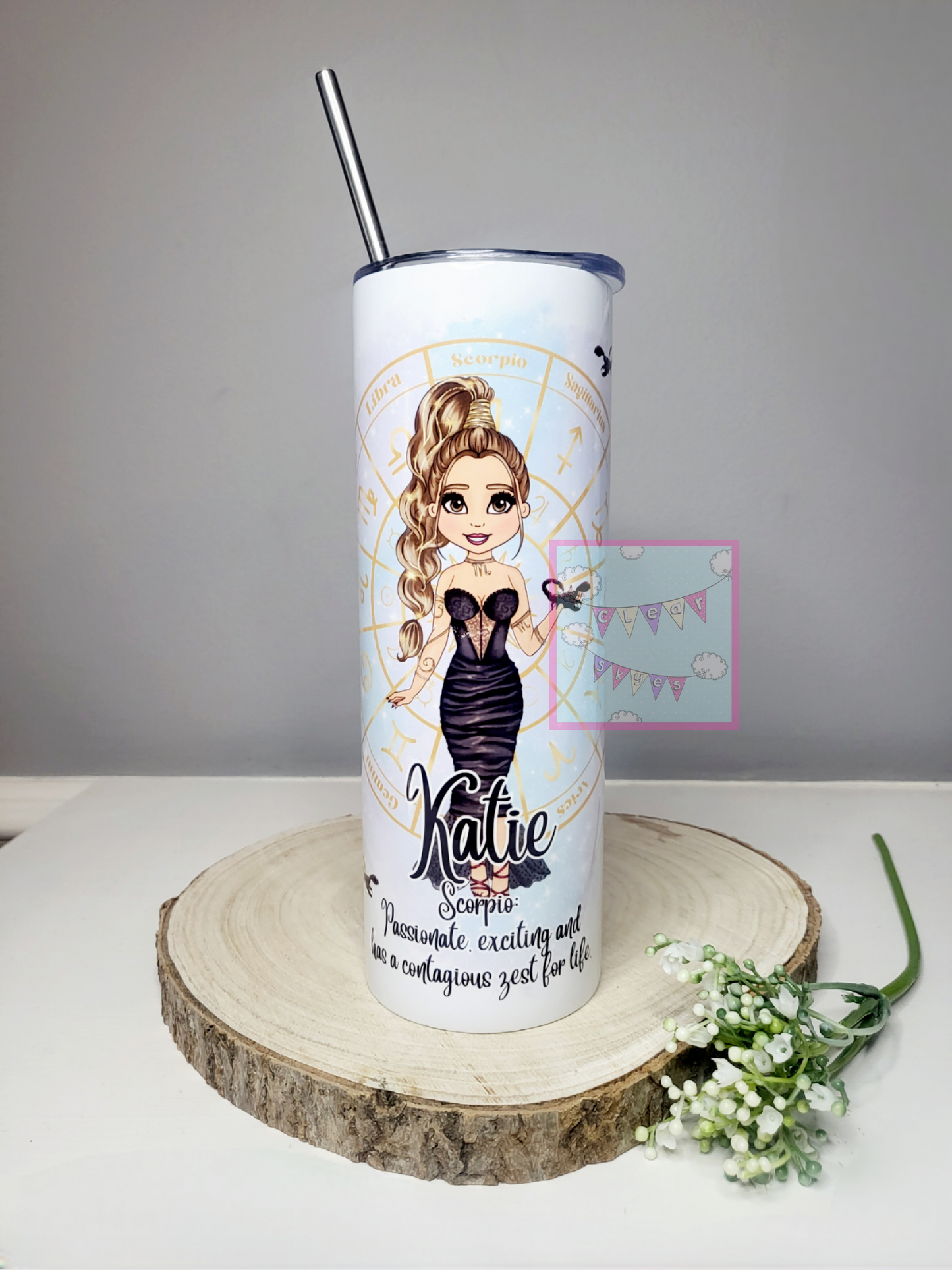 Personalised Zodiac 20oz Skinny Tumbler with Straw