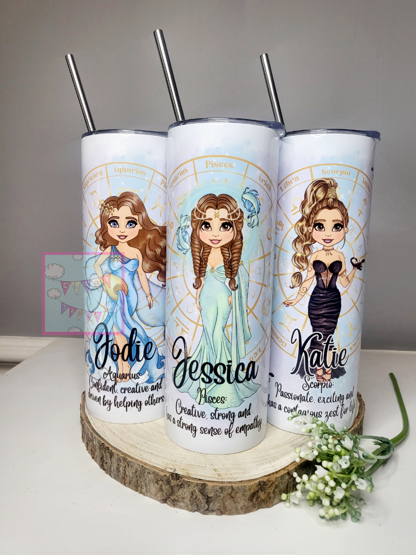 Personalised Zodiac 20oz Skinny Tumbler with Straw