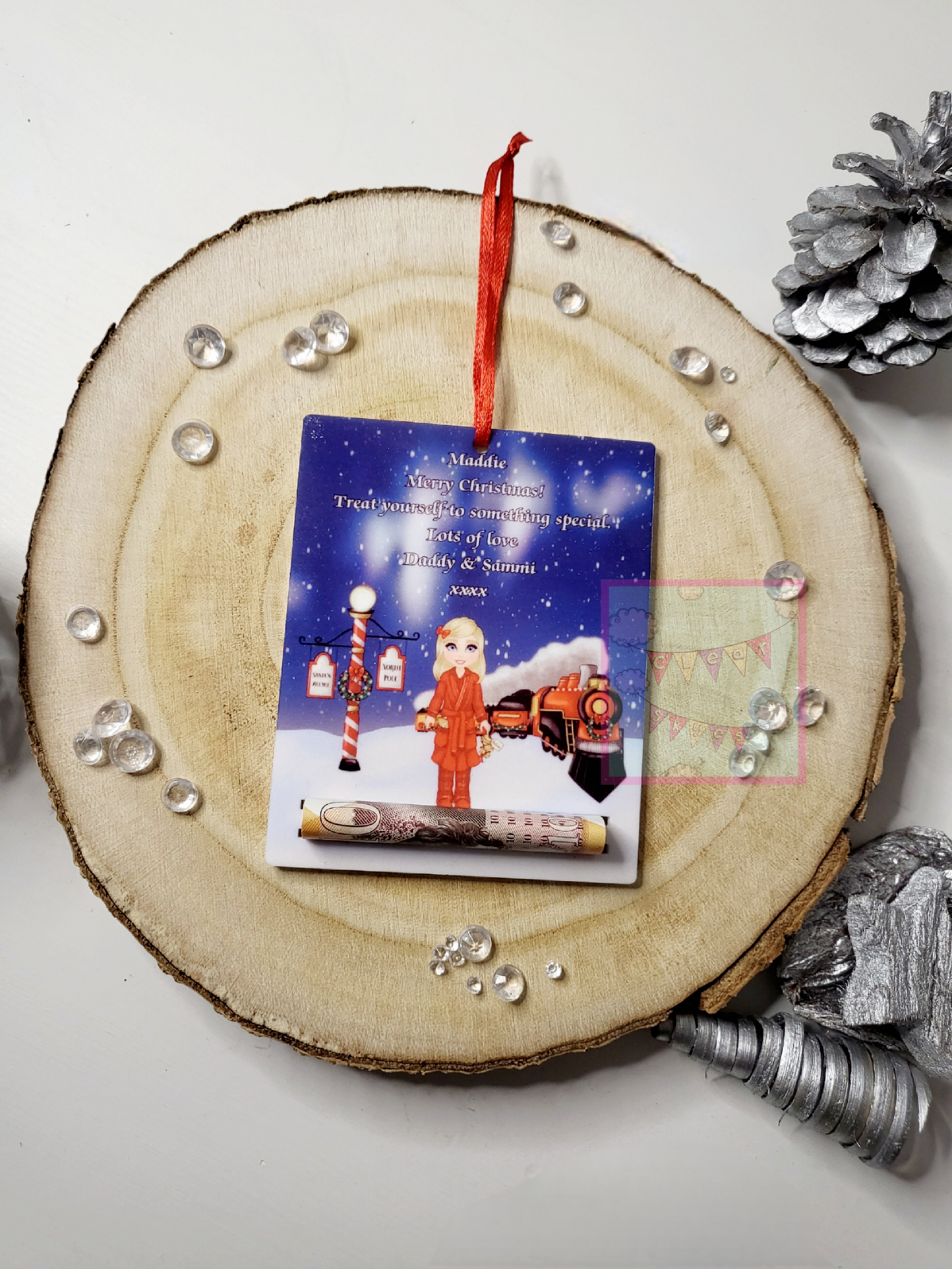 Personalised Christmas Money Holder Bauble - Christmas Scene