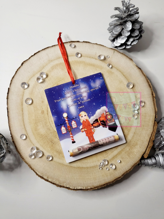 Personalised Christmas Money Holder Bauble - Christmas Scene