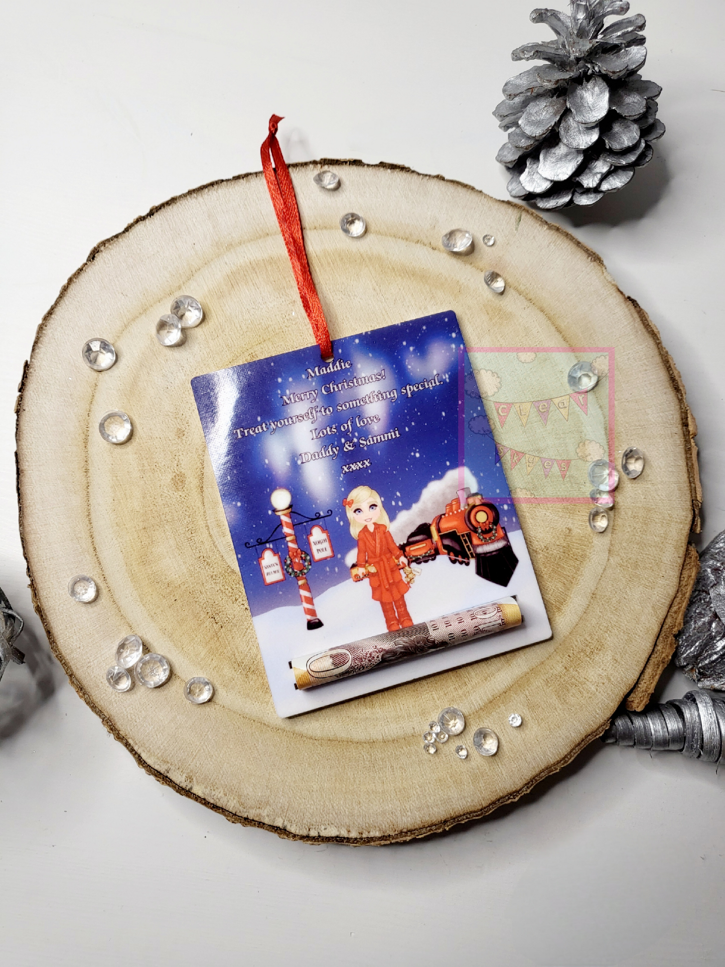 Personalised Christmas Money Holder Bauble - Christmas Scene