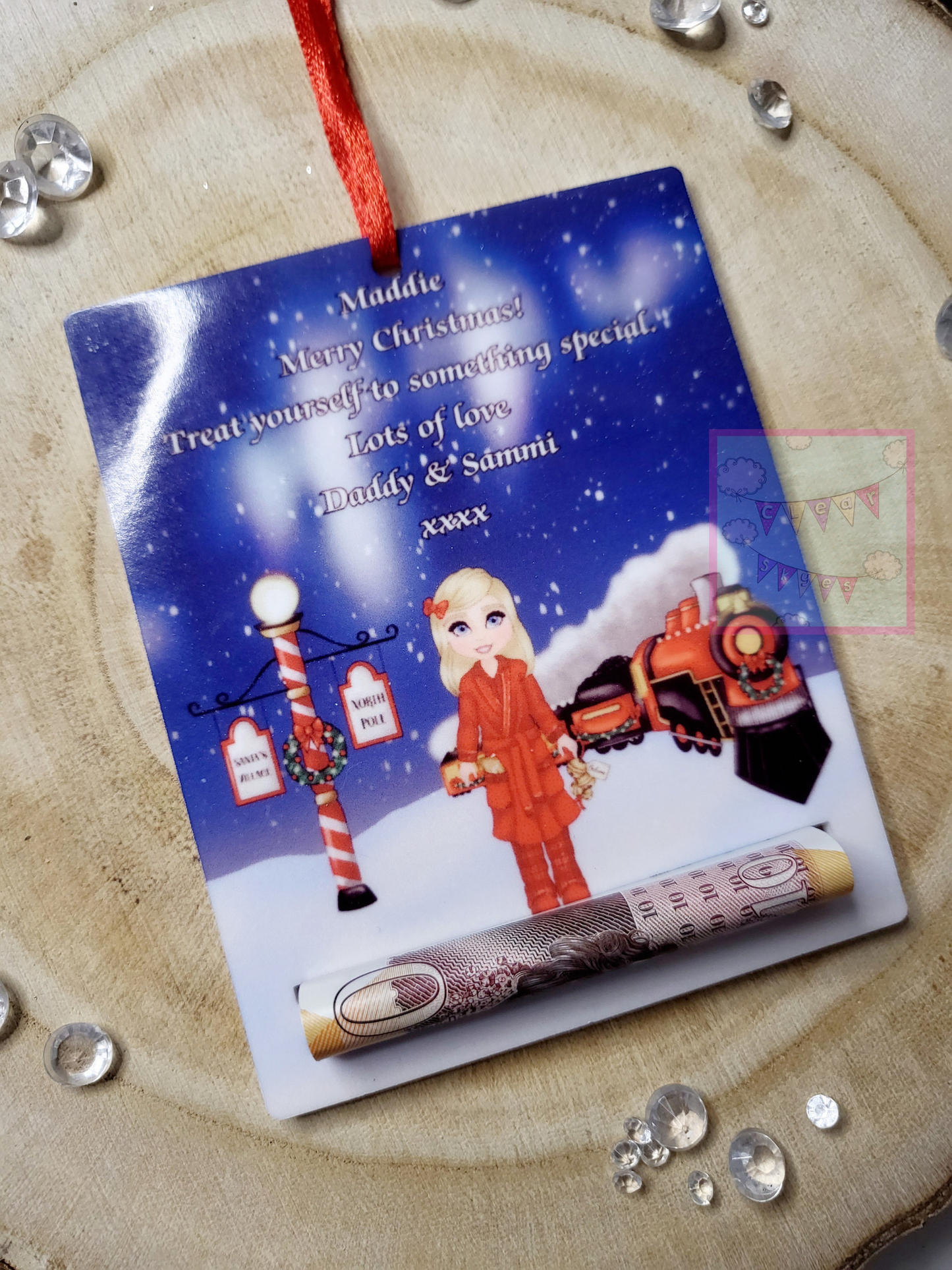 Personalised Christmas Money Holder Bauble - Christmas Scene