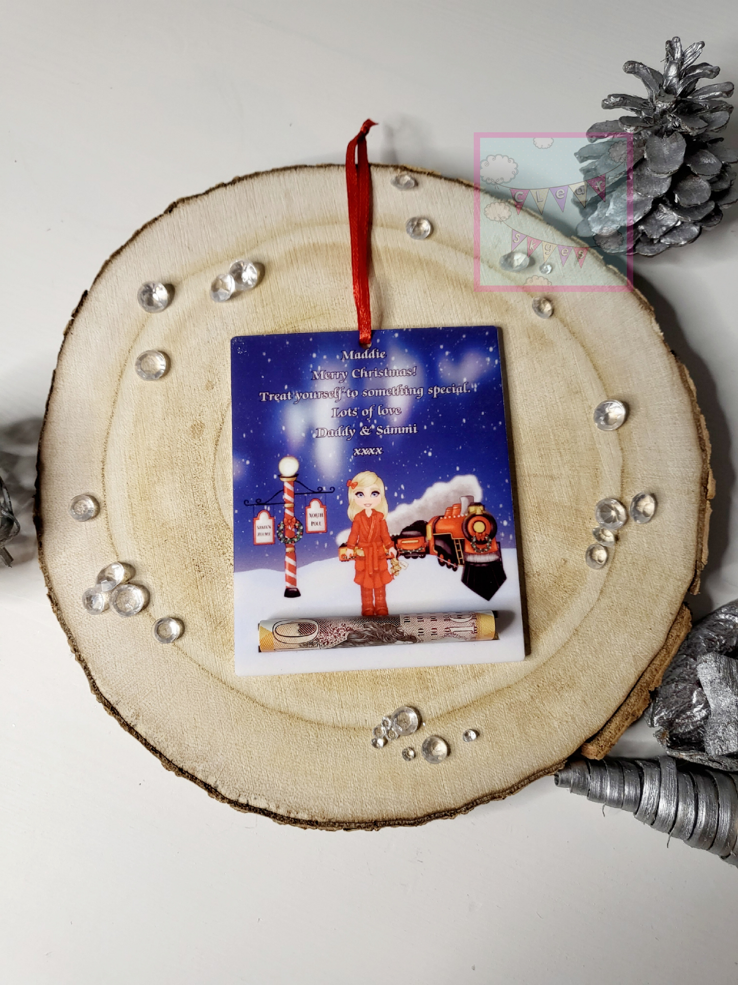 Personalised Christmas Money Holder Bauble - Christmas Scene