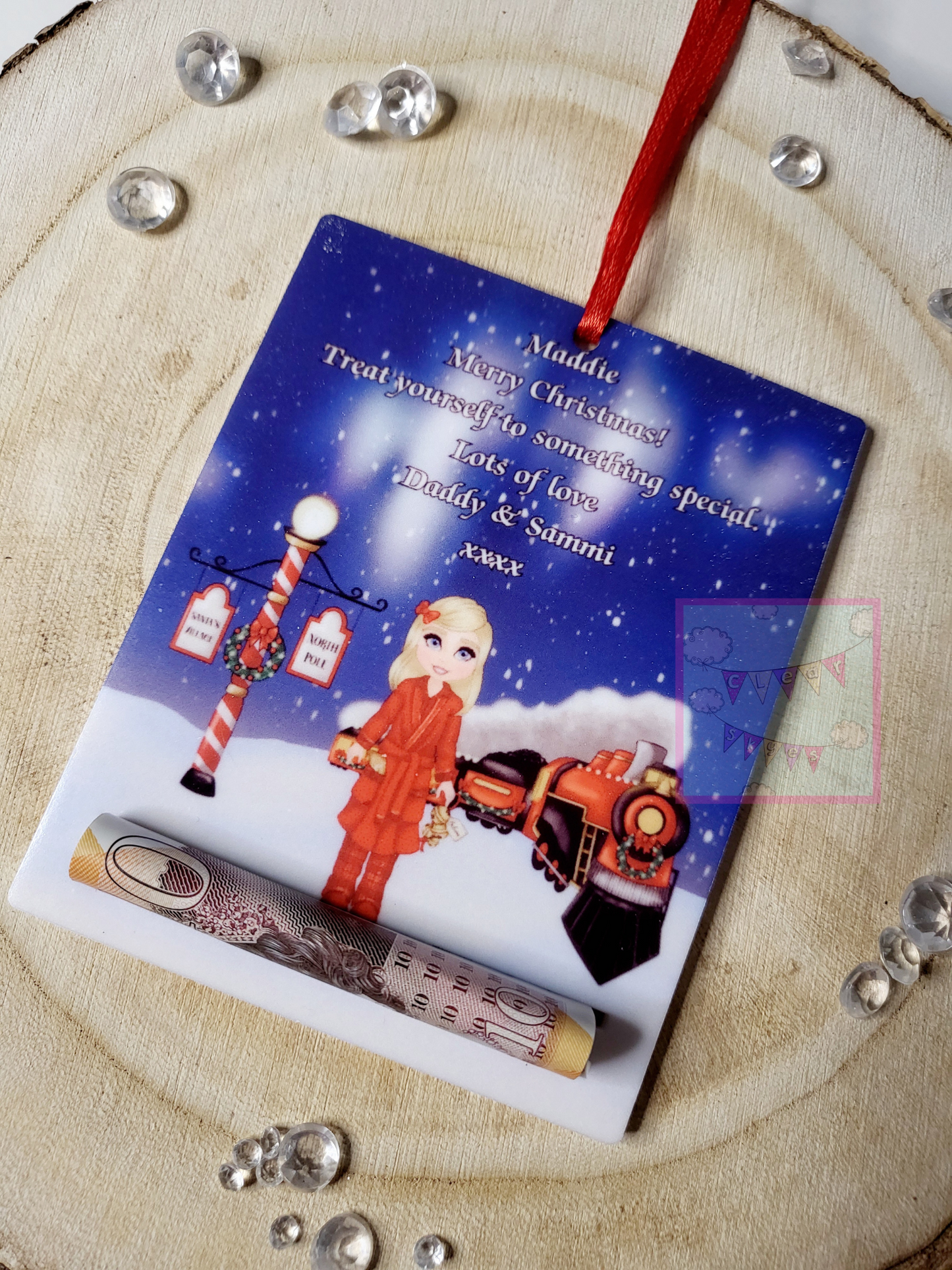 Personalised Christmas Money Holder Bauble - Christmas Scene