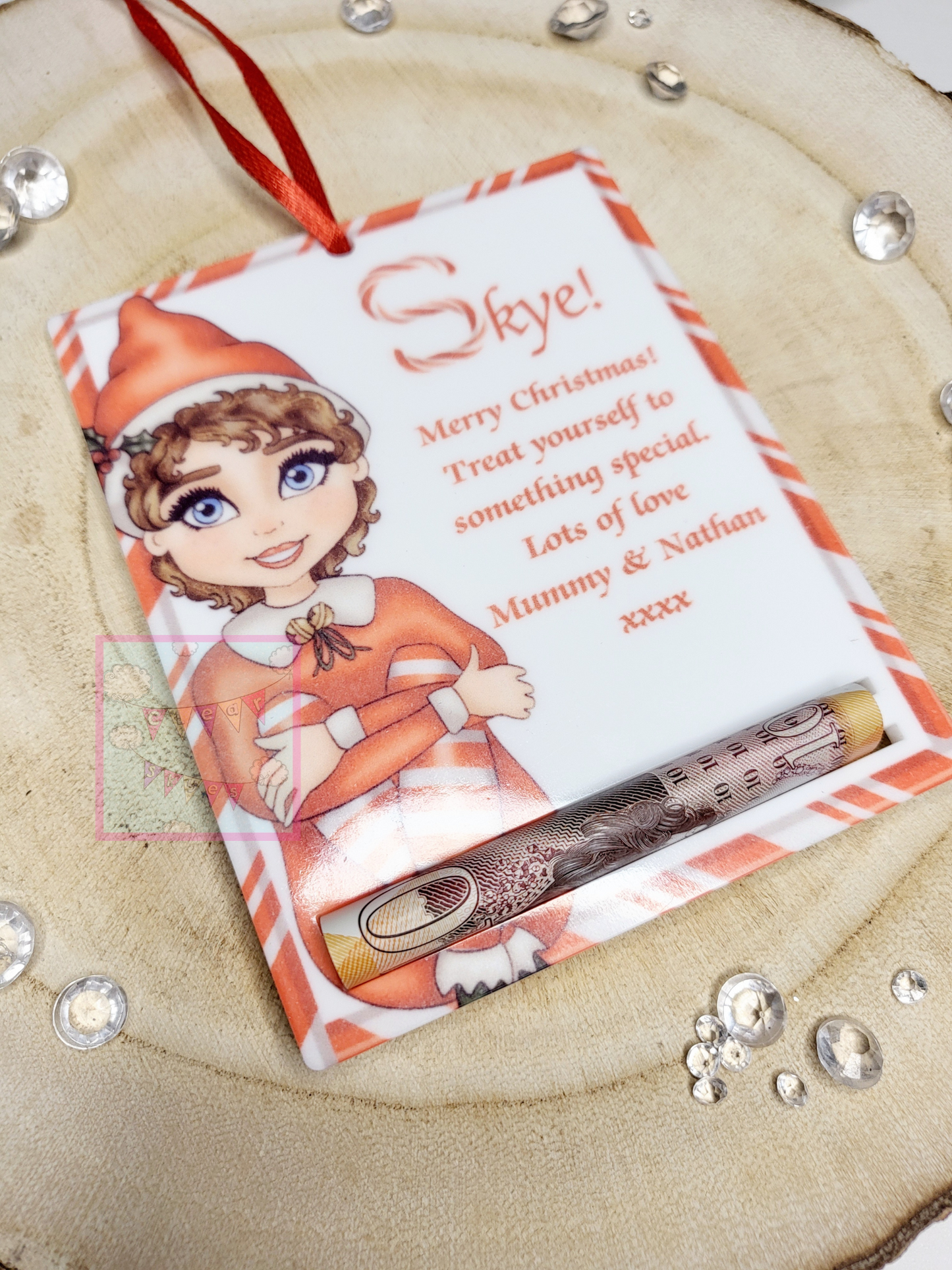 Personalised Christmas Money Holder Bauble - Elf