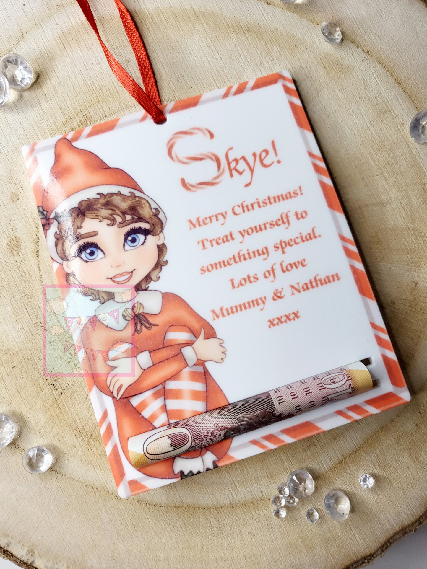 Personalised Christmas Money Holder Bauble - Elf