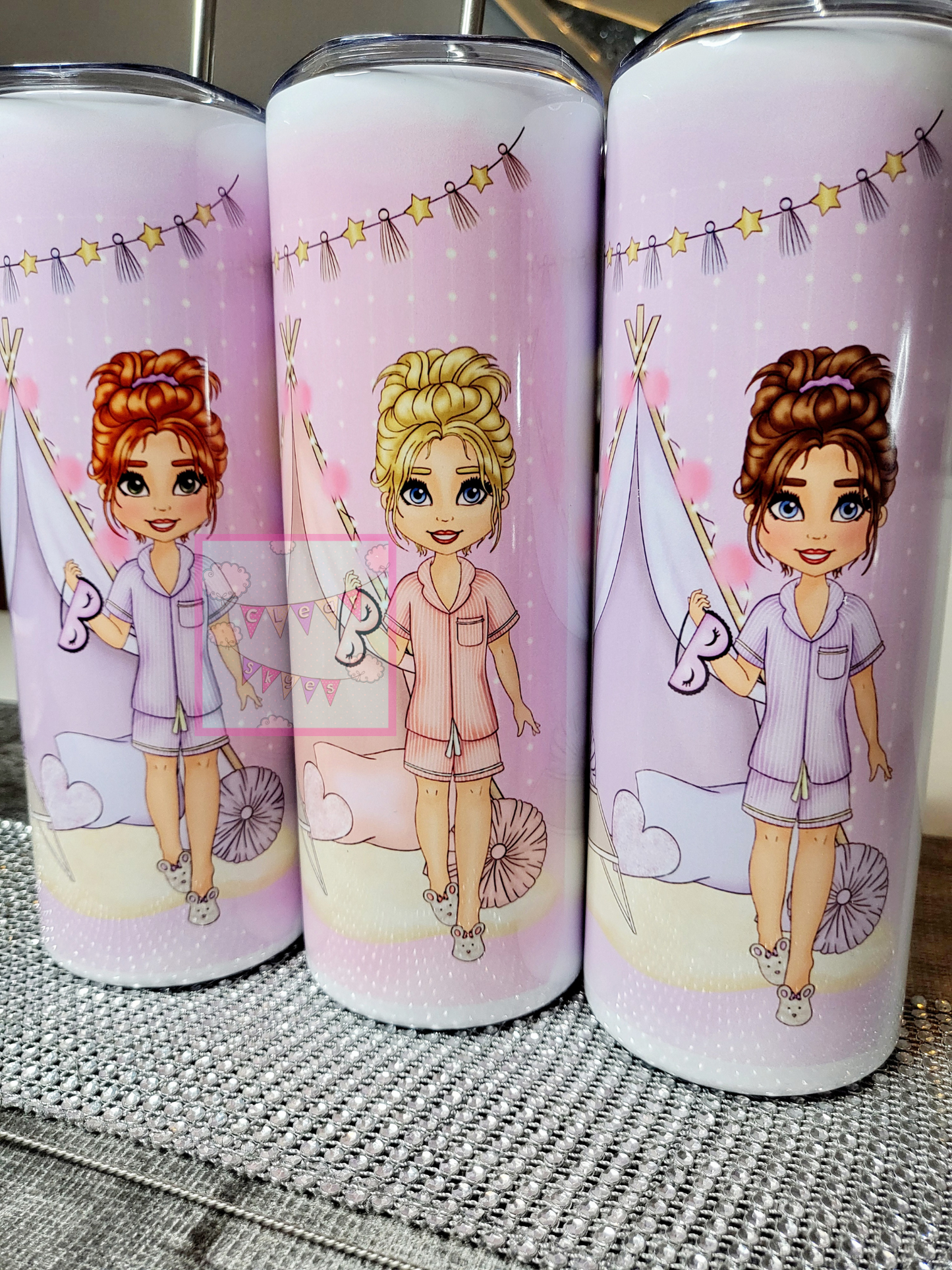 Personalised Girls Sleepover 20oz Skinny Tumbler with Straw