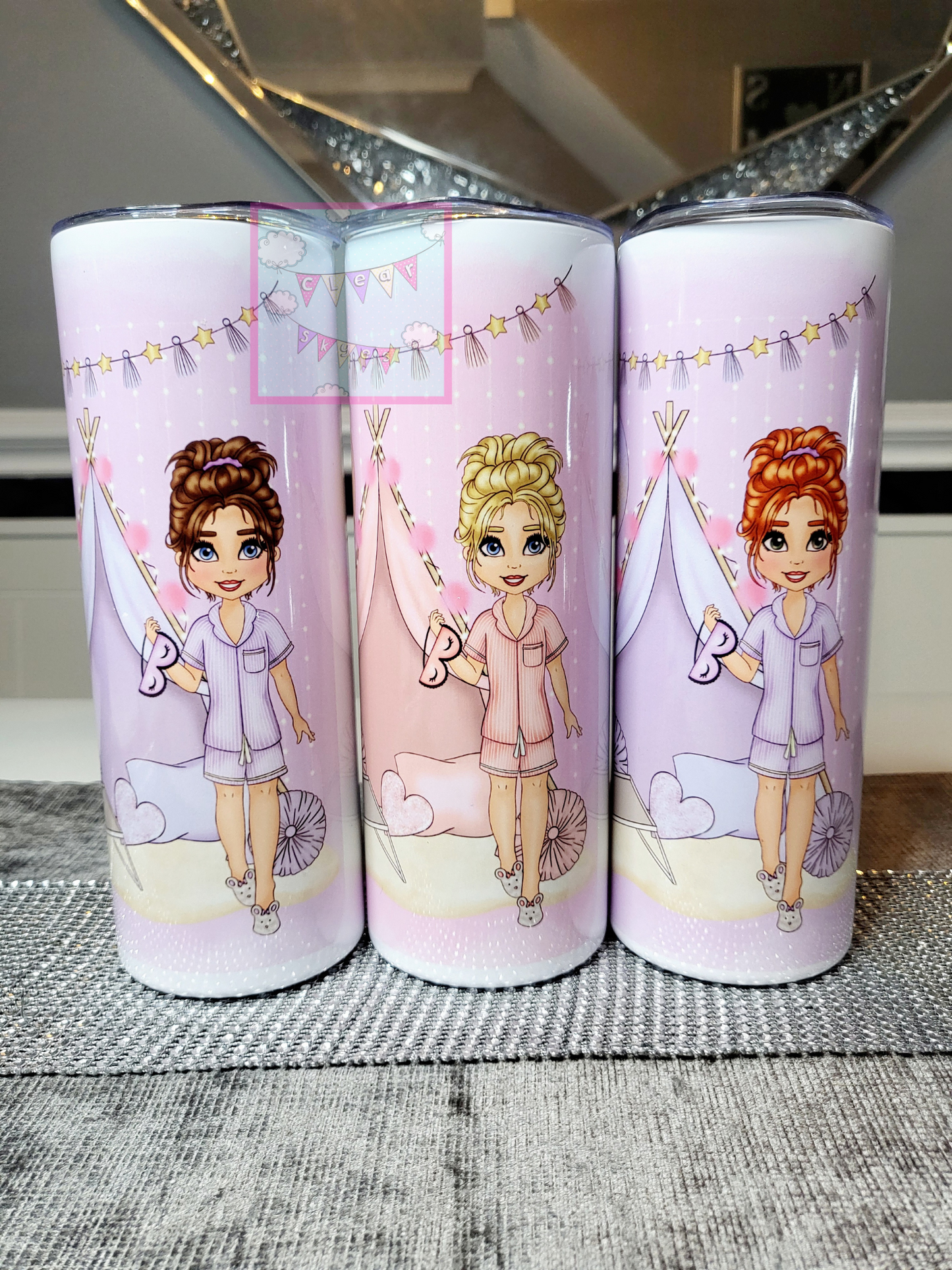 Personalised Girls Sleepover 20oz Skinny Tumbler with Straw