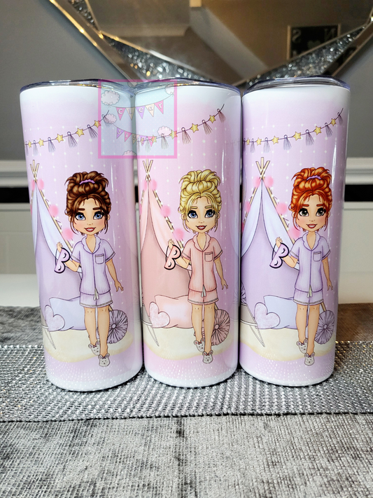 Personalised Girls Sleepover 20oz Skinny Tumbler with Straw