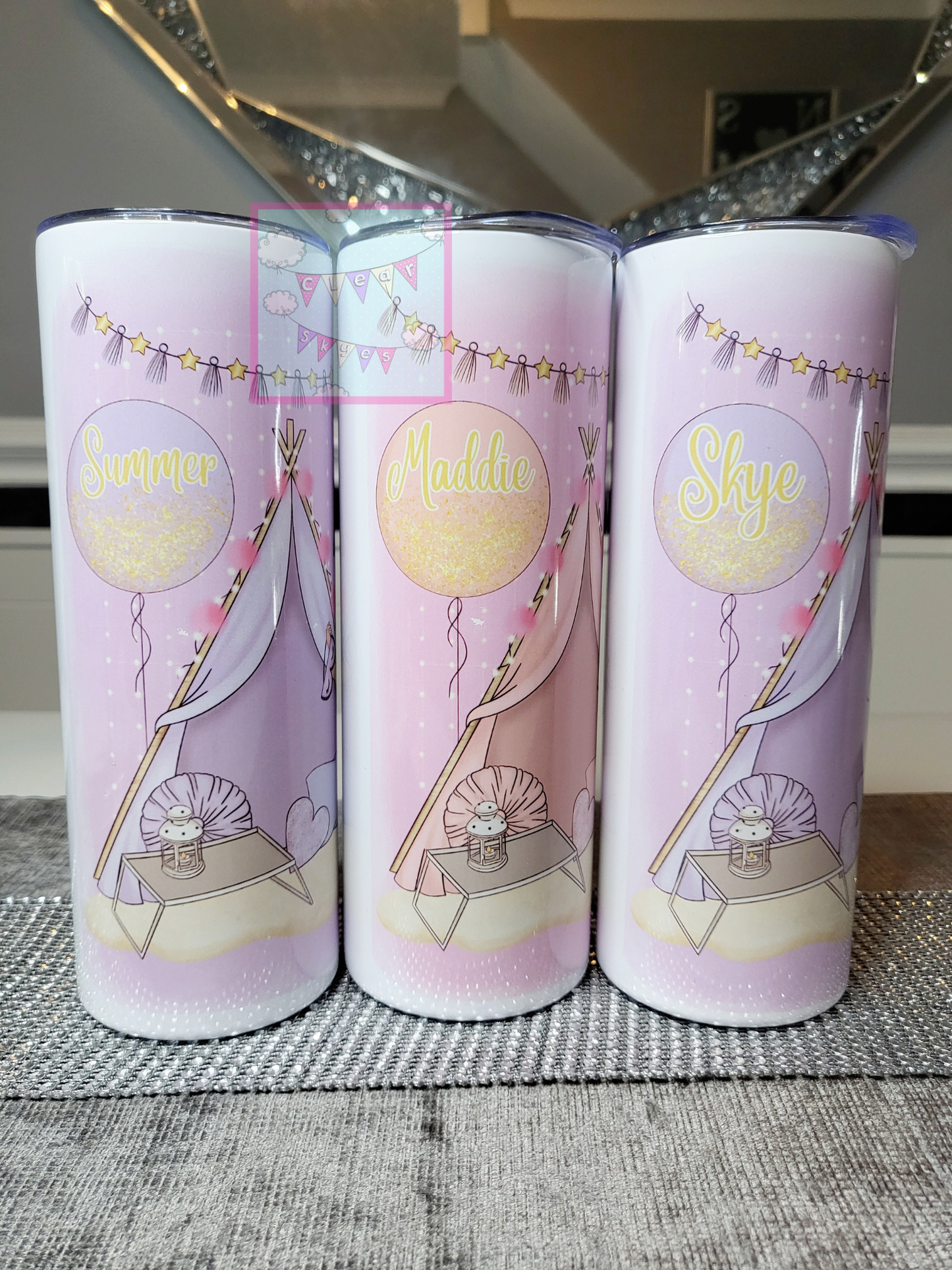 Personalised Girls Sleepover 20oz Skinny Tumbler with Straw