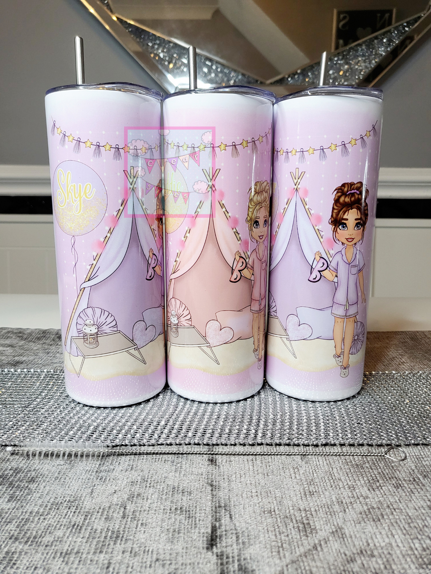 Personalised Girls Sleepover 20oz Skinny Tumbler with Straw