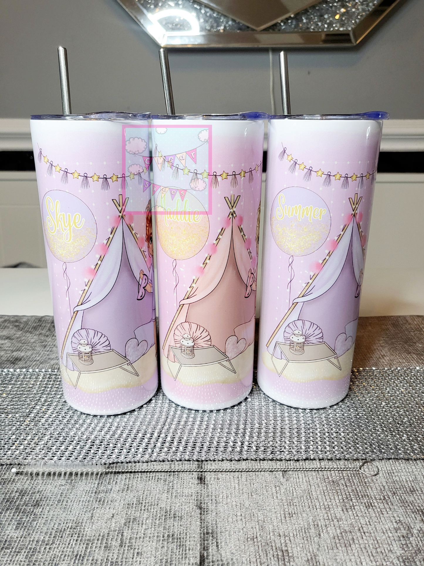 Personalised Girls Sleepover 20oz Skinny Tumbler with Straw