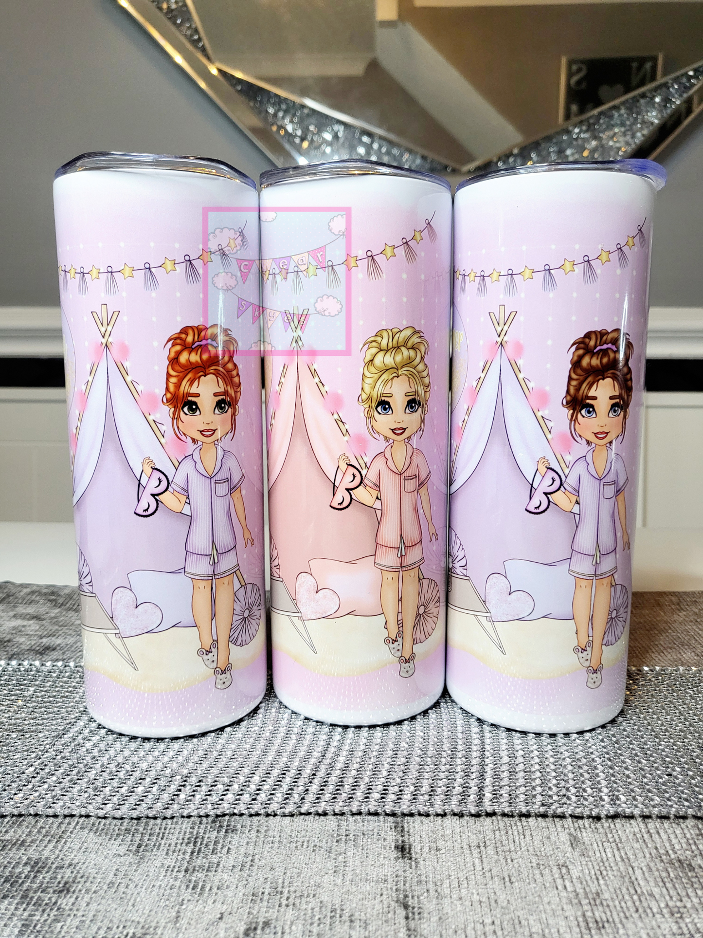 Personalised Girls Sleepover 20oz Skinny Tumbler with Straw