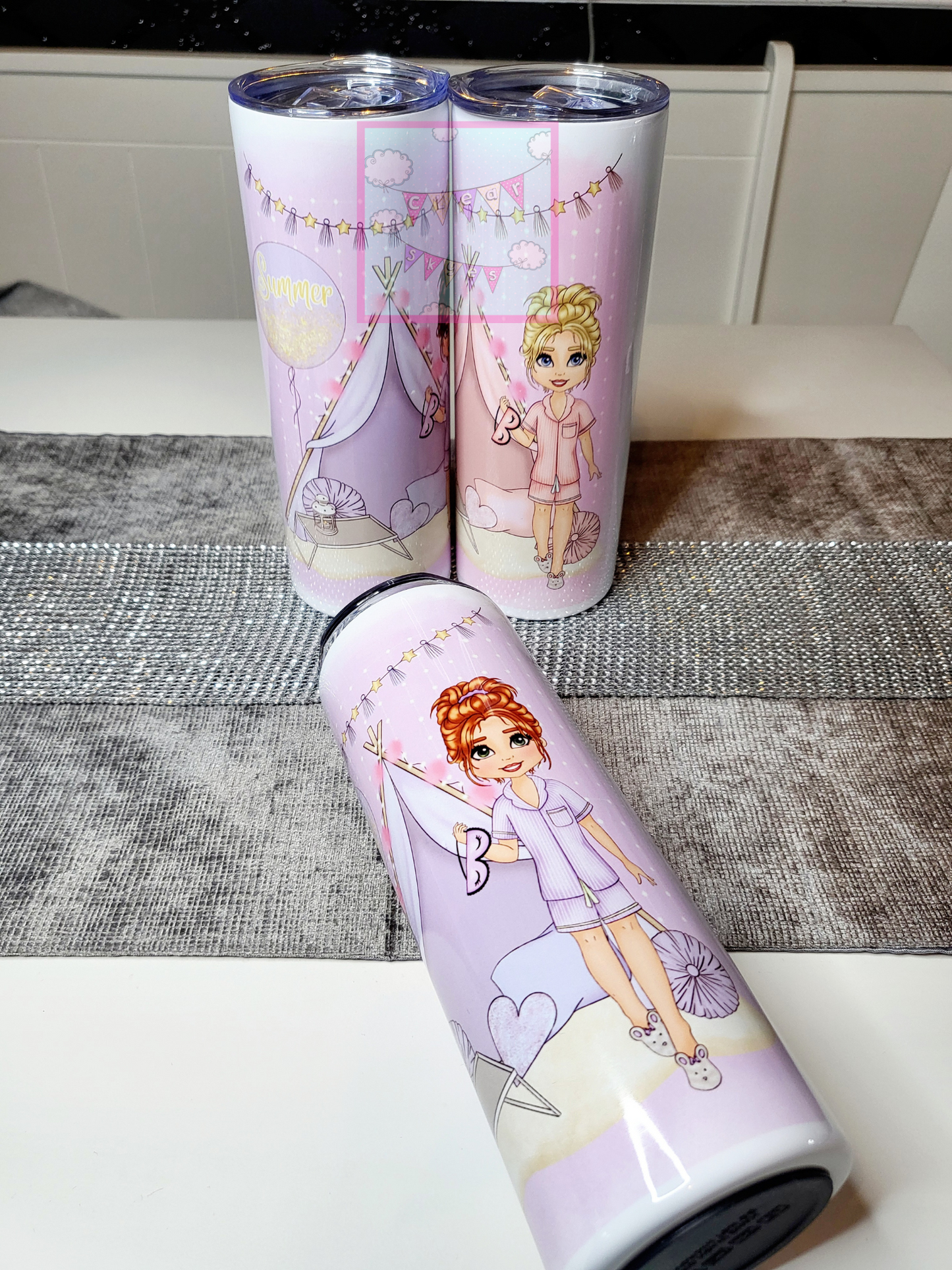 Personalised Girls Sleepover 20oz Skinny Tumbler with Straw