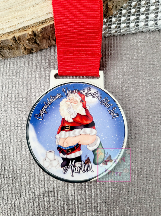 Personalised Santa's Shit List Medal