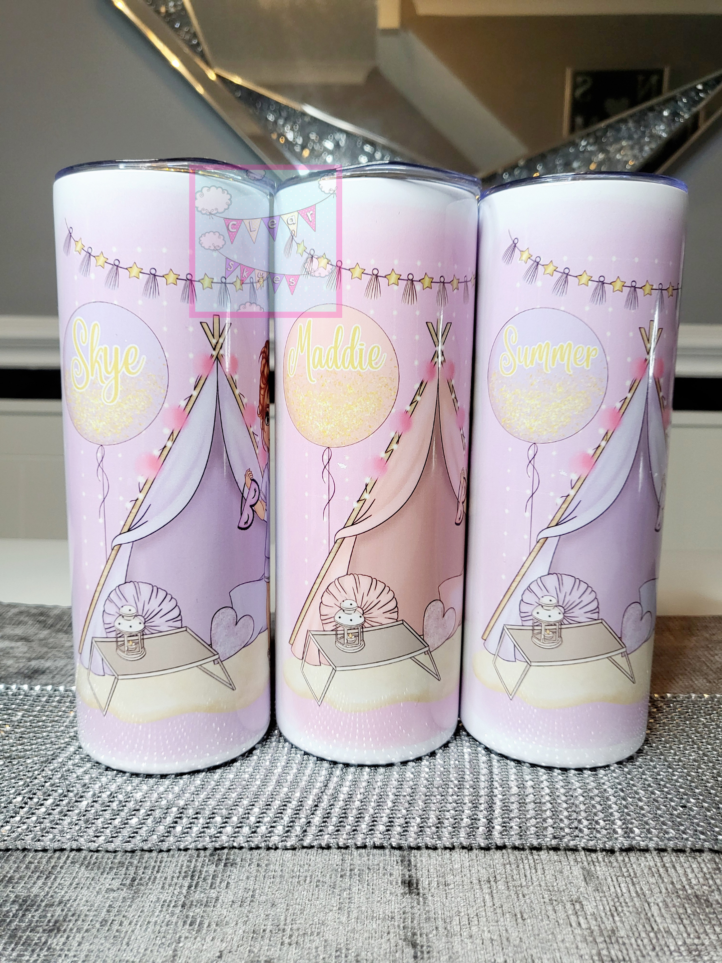 Personalised Girls Sleepover 20oz Skinny Tumbler with Straw