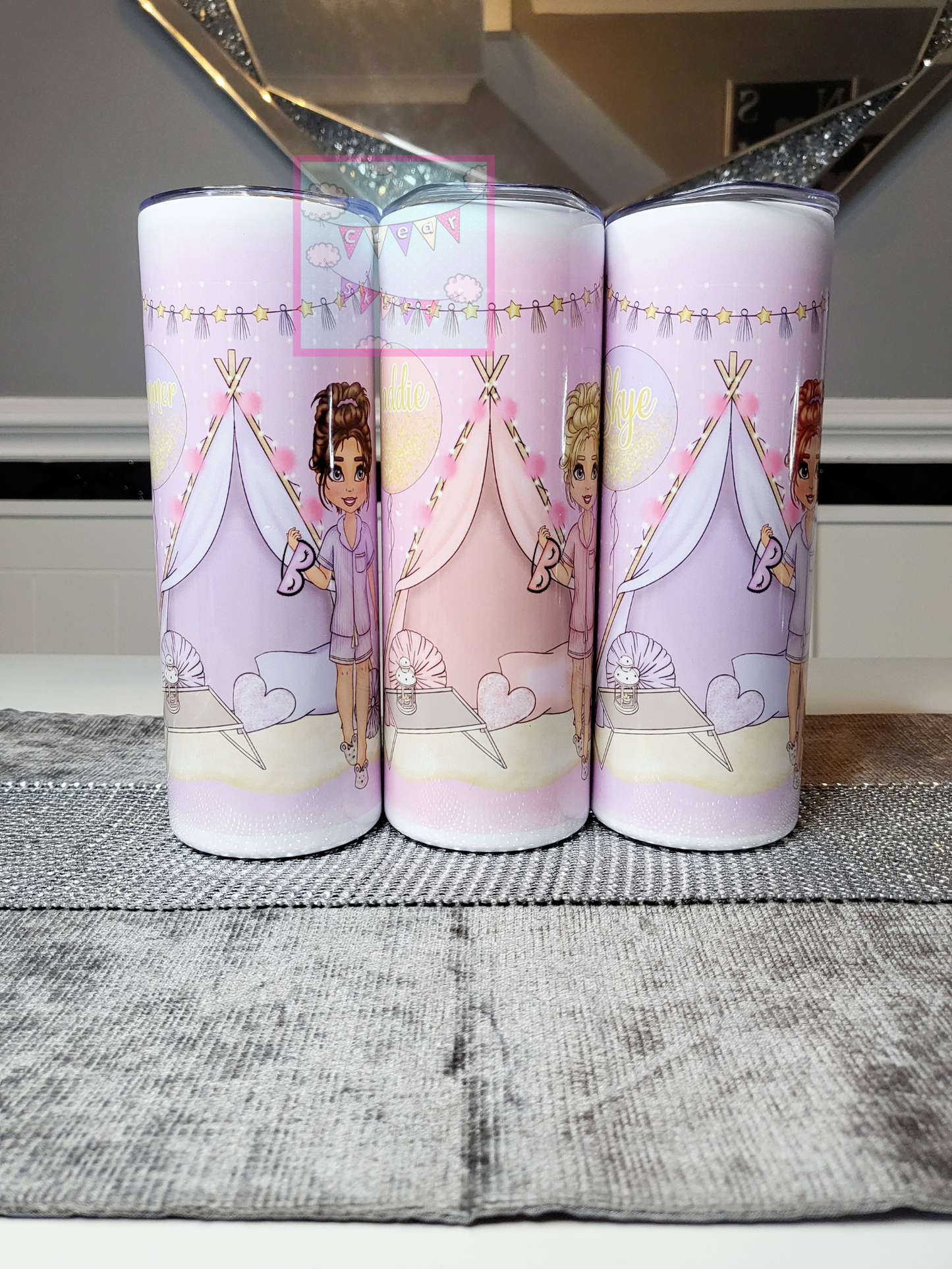 Personalised Girls Sleepover 20oz Skinny Tumbler with Straw