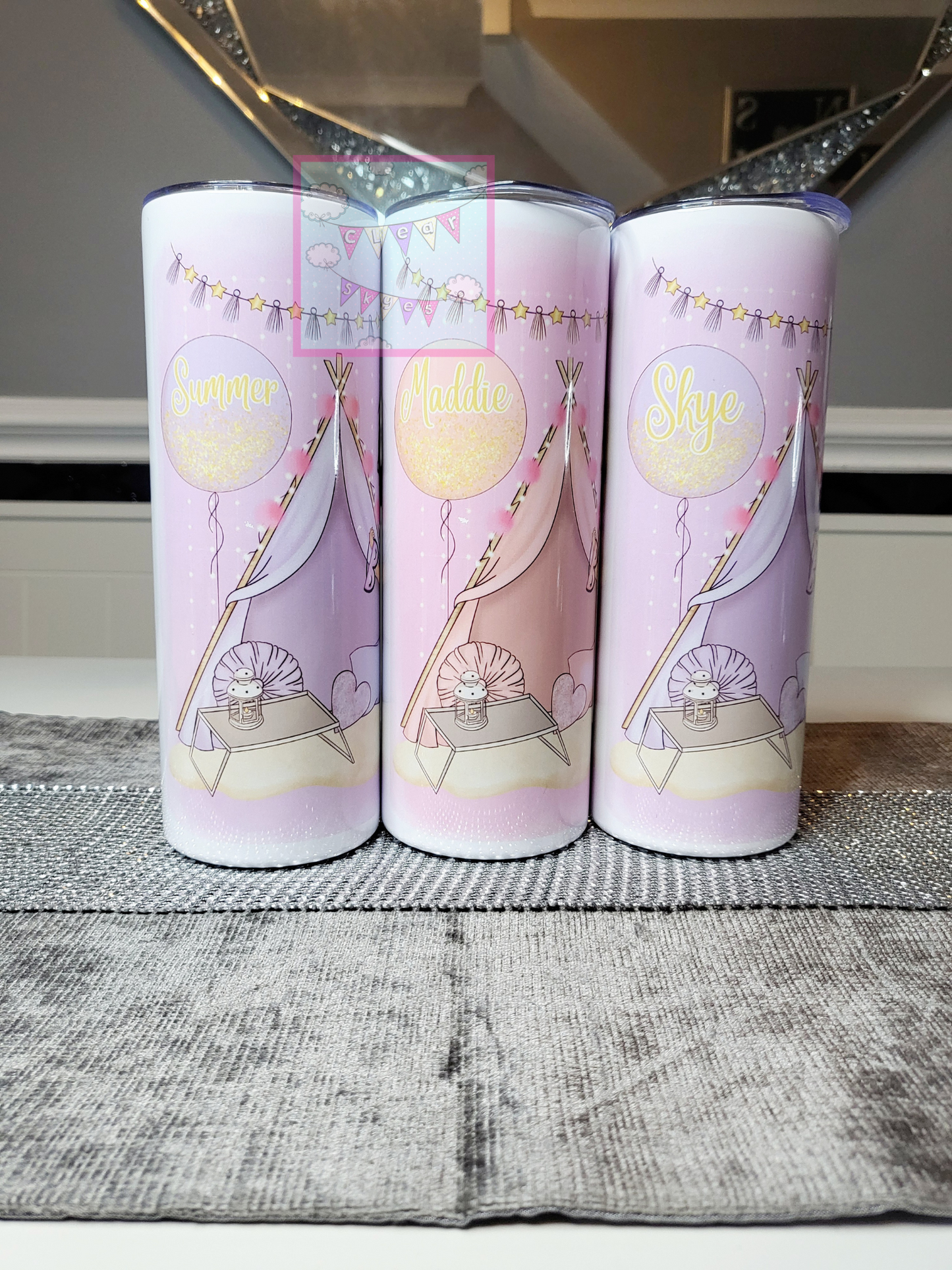 Personalised Girls Sleepover 20oz Skinny Tumbler with Straw