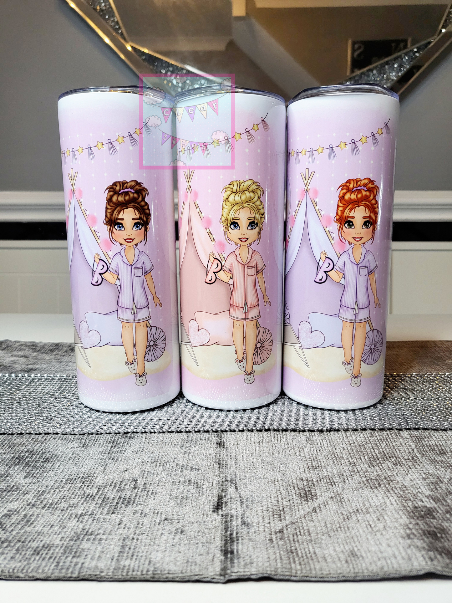 Personalised Girls Sleepover 20oz Skinny Tumbler with Straw