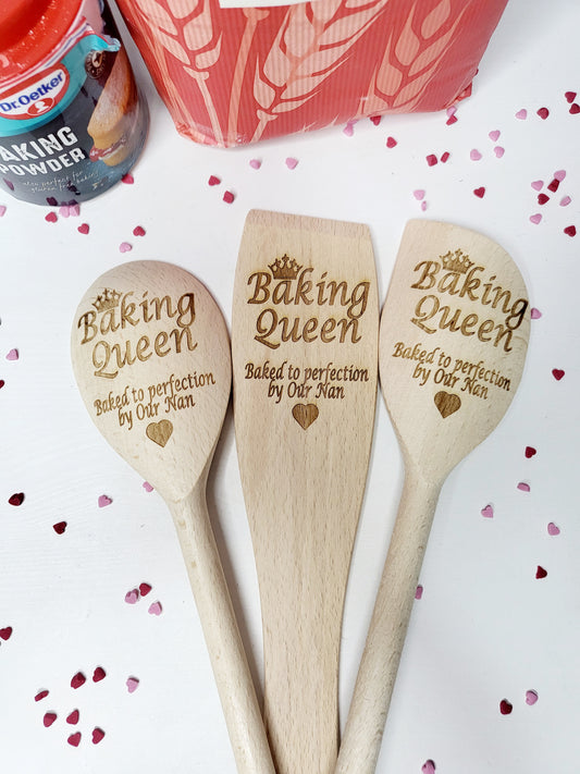 Personalised Wooden Baking Utensil Set, Baking Queen