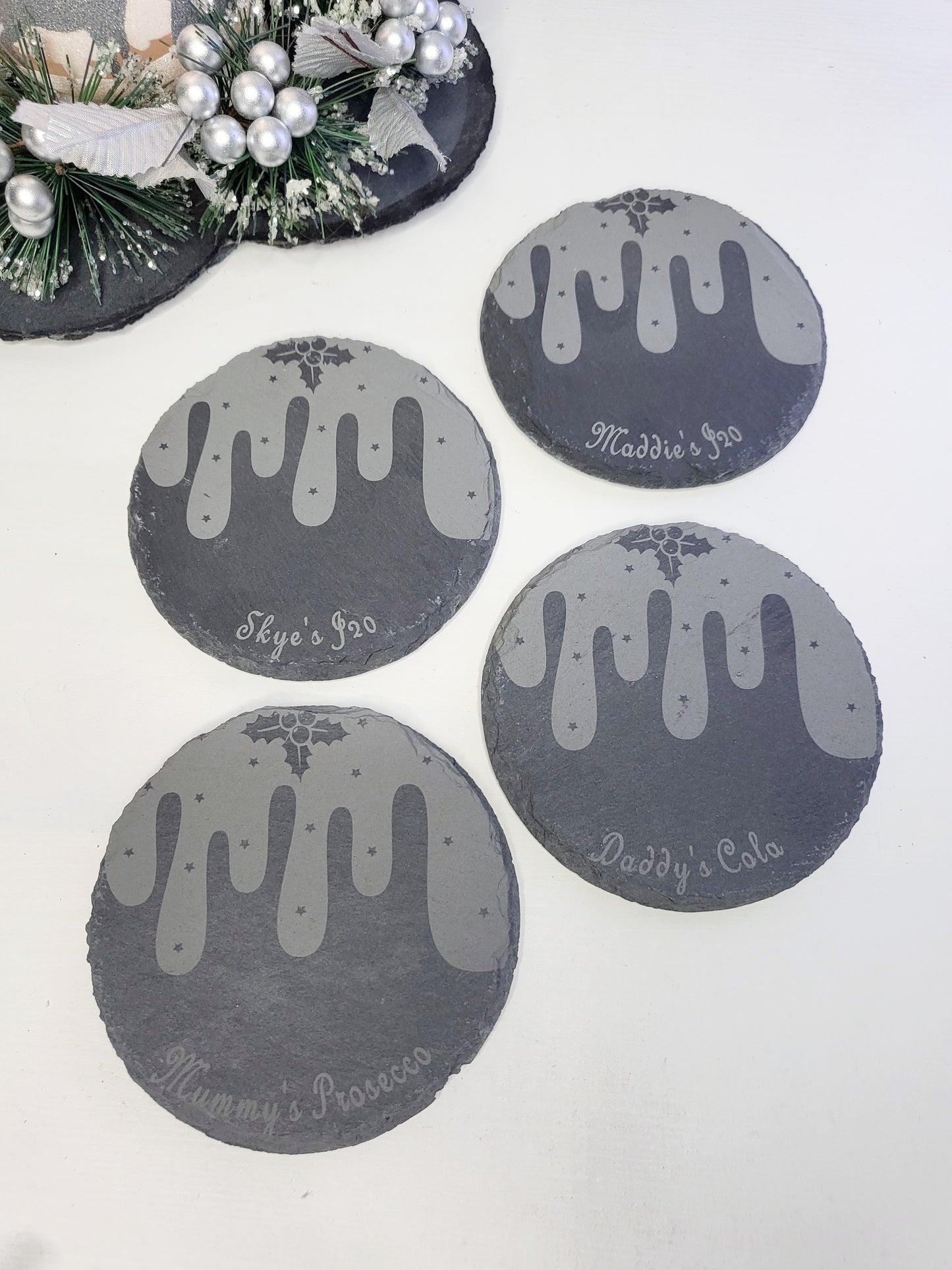 Personalised Christmas Pudding Slate Coasters