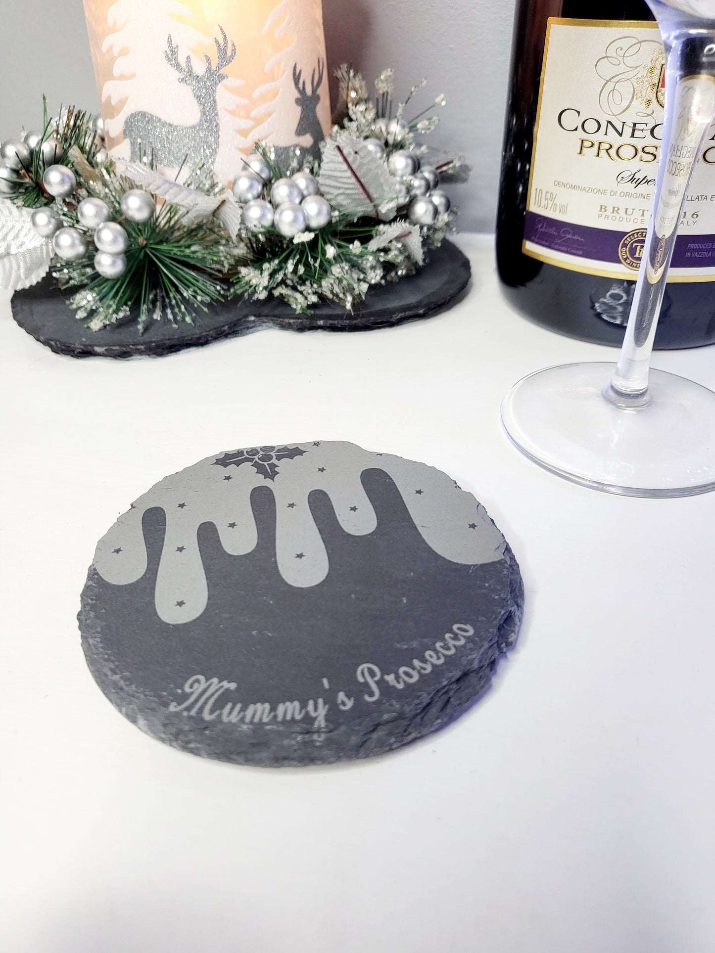 Personalised Christmas Pudding Slate Coasters