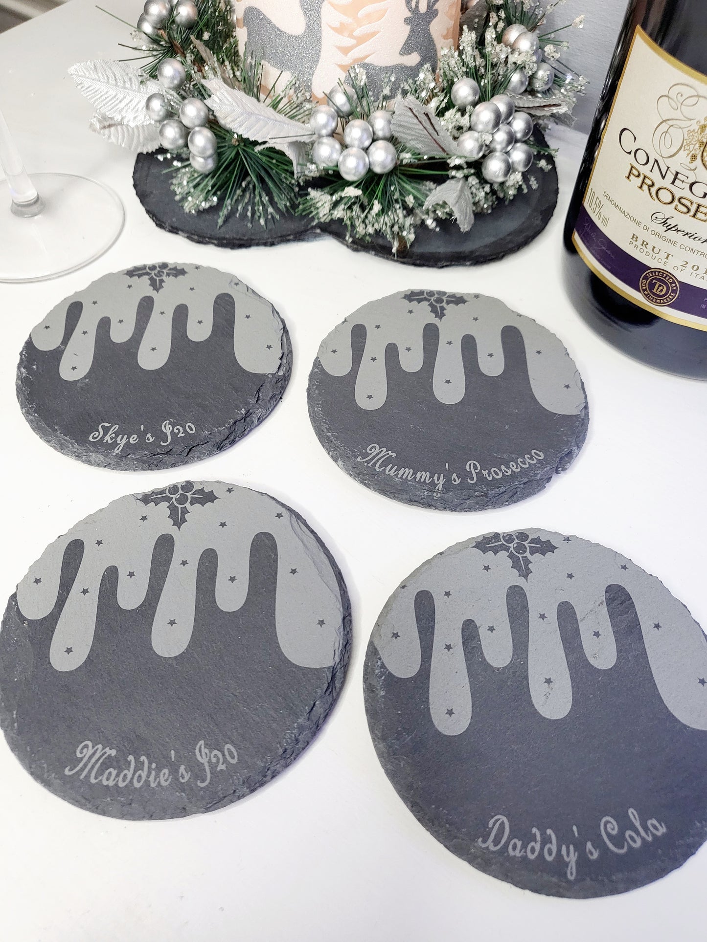 Personalised Christmas Pudding Slate Coasters