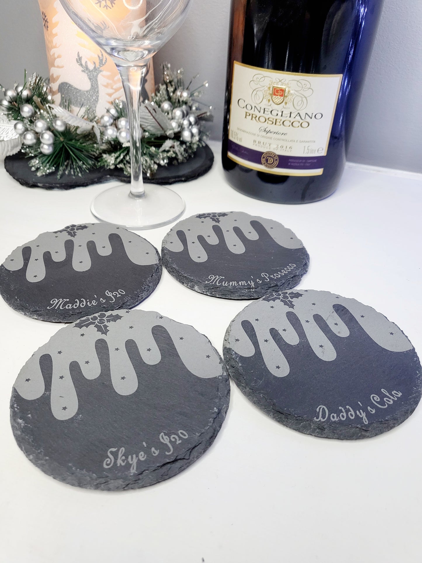 Personalised Christmas Pudding Slate Coasters