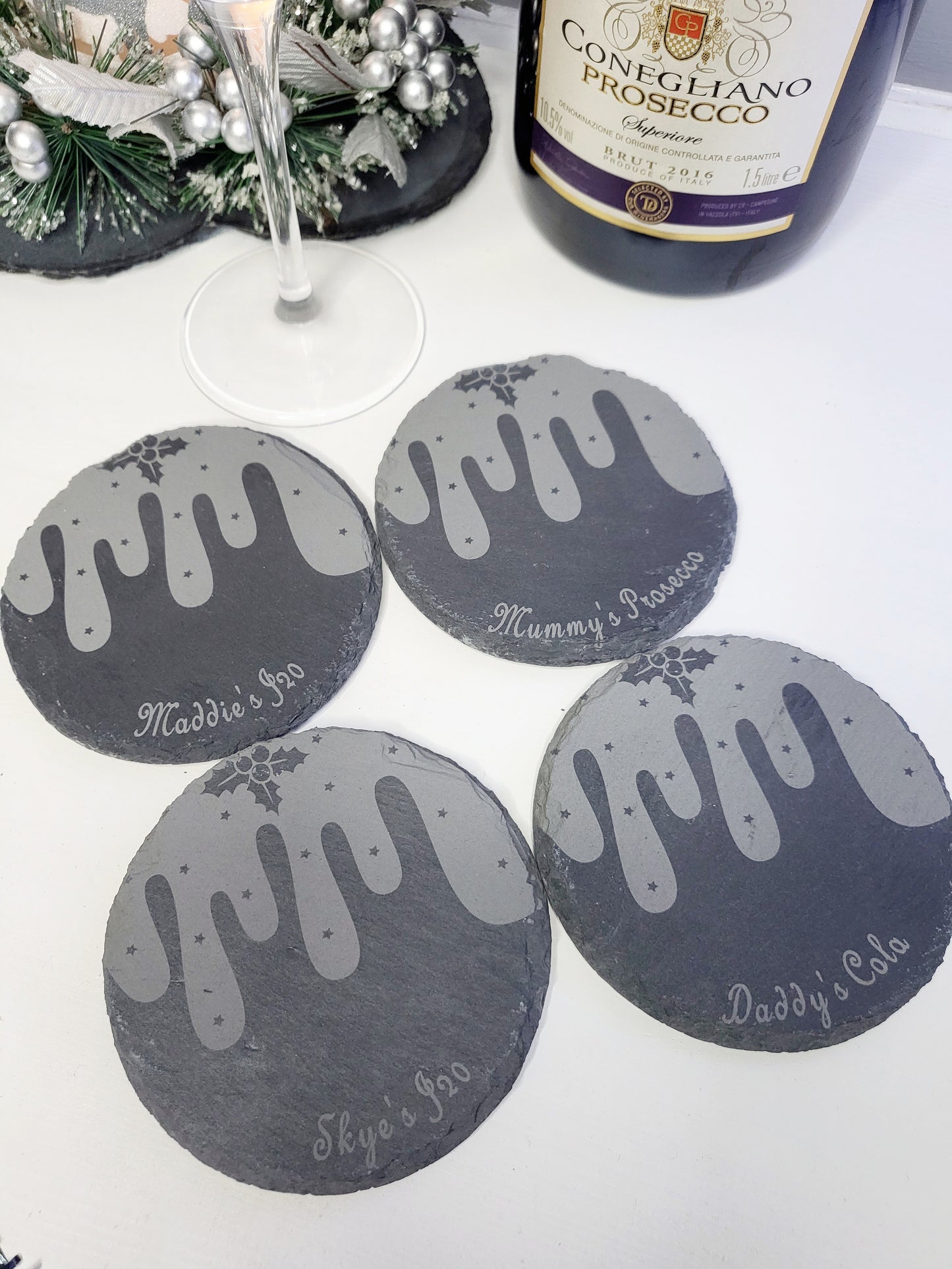 Personalised Christmas Pudding Slate Coasters