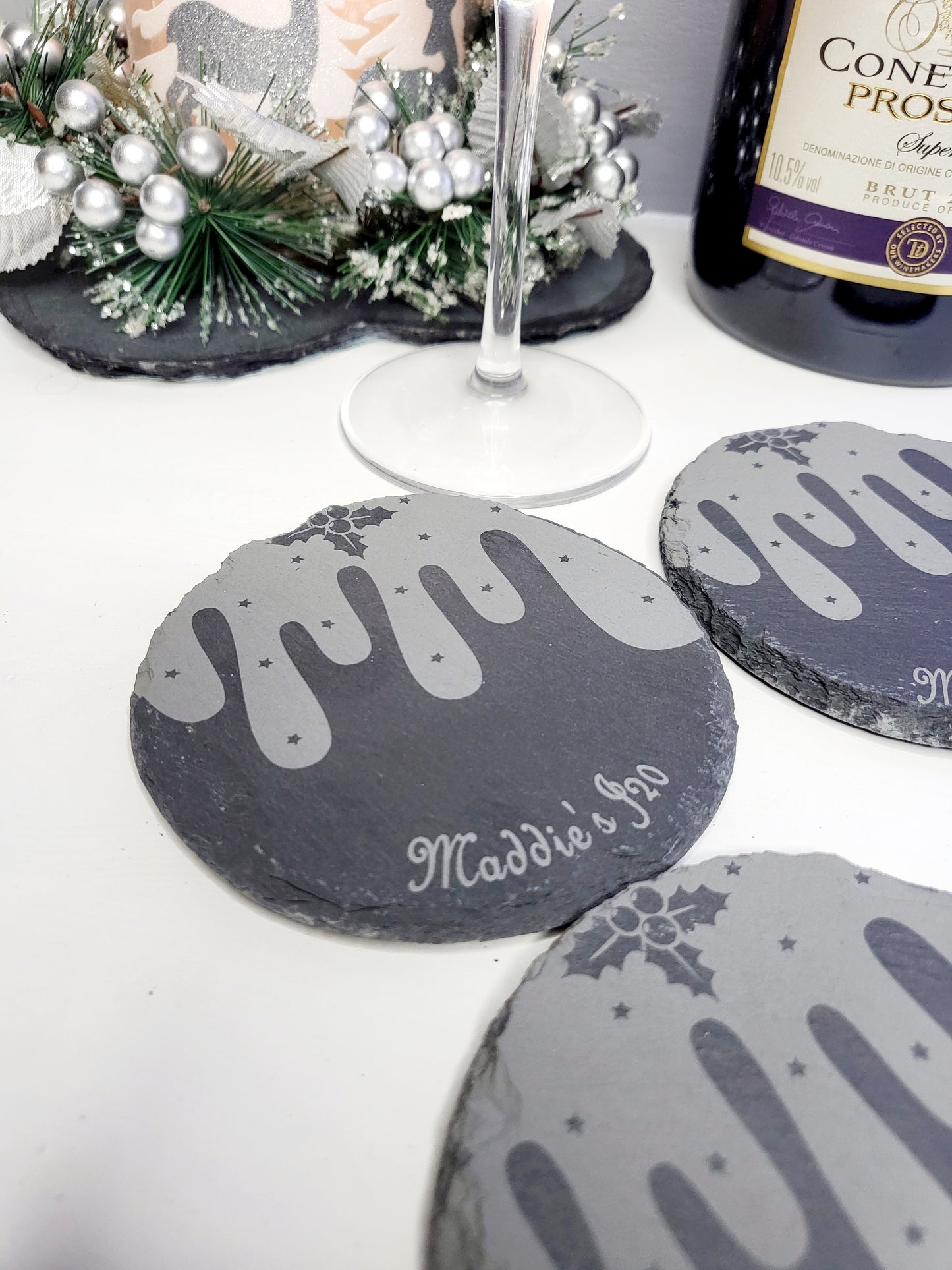 Personalised Christmas Pudding Slate Coasters