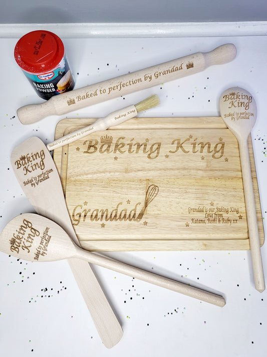 Personalised Luxury Wooden 6 Piece Baking Set, Baking King