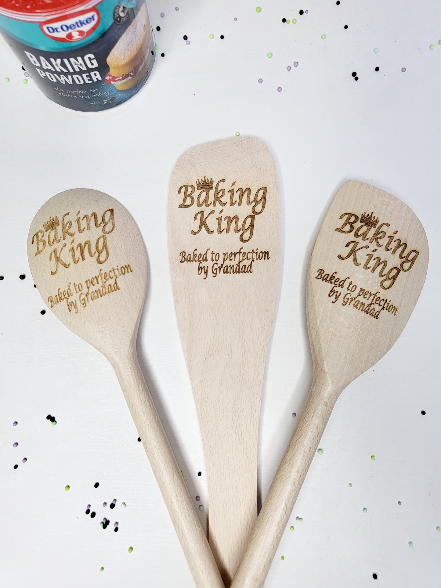 Personalised Wooden Baking Utensil Set, Baking King